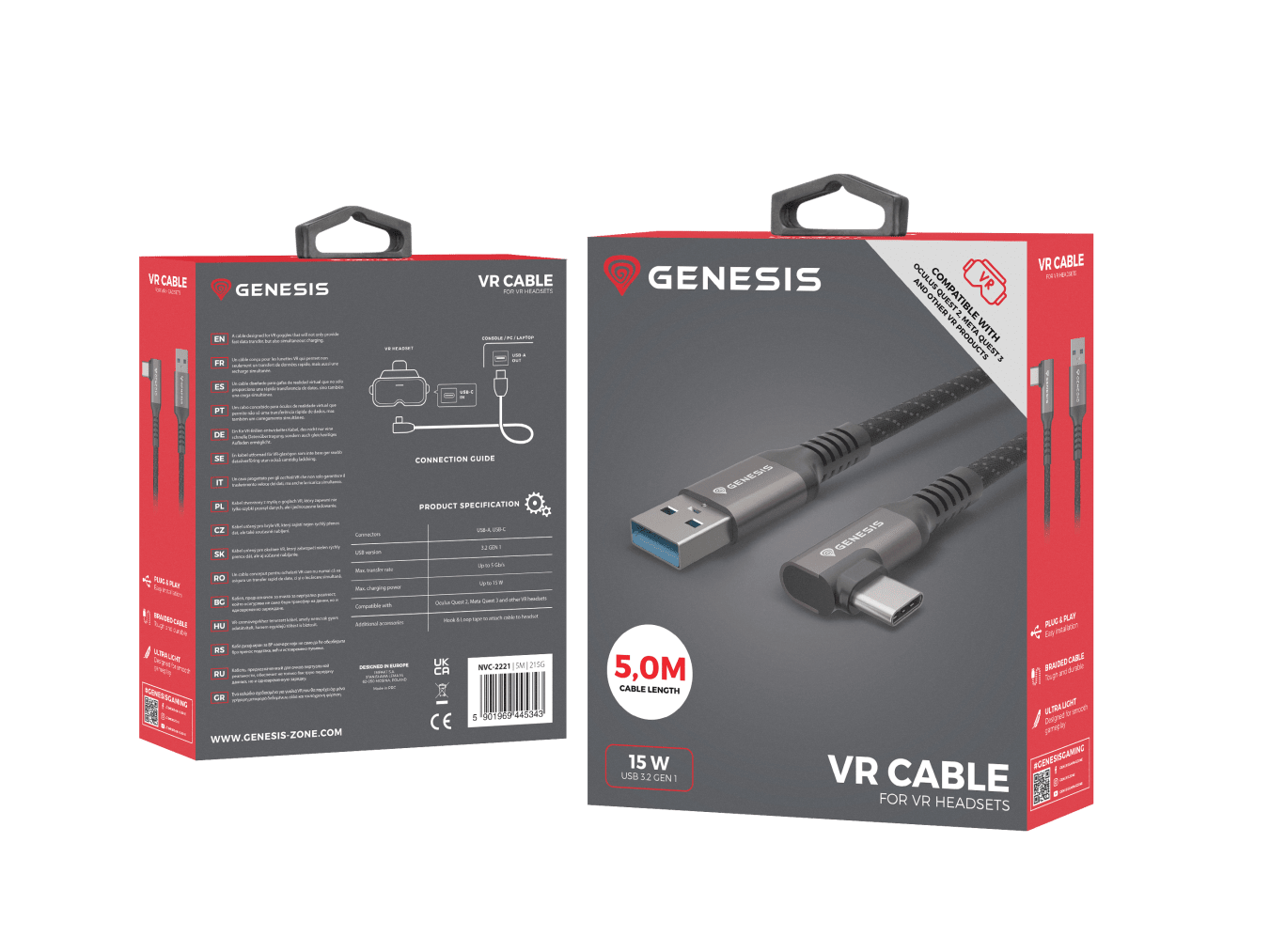 Genesis VR Cable USB-C/USB-A M/M 5M