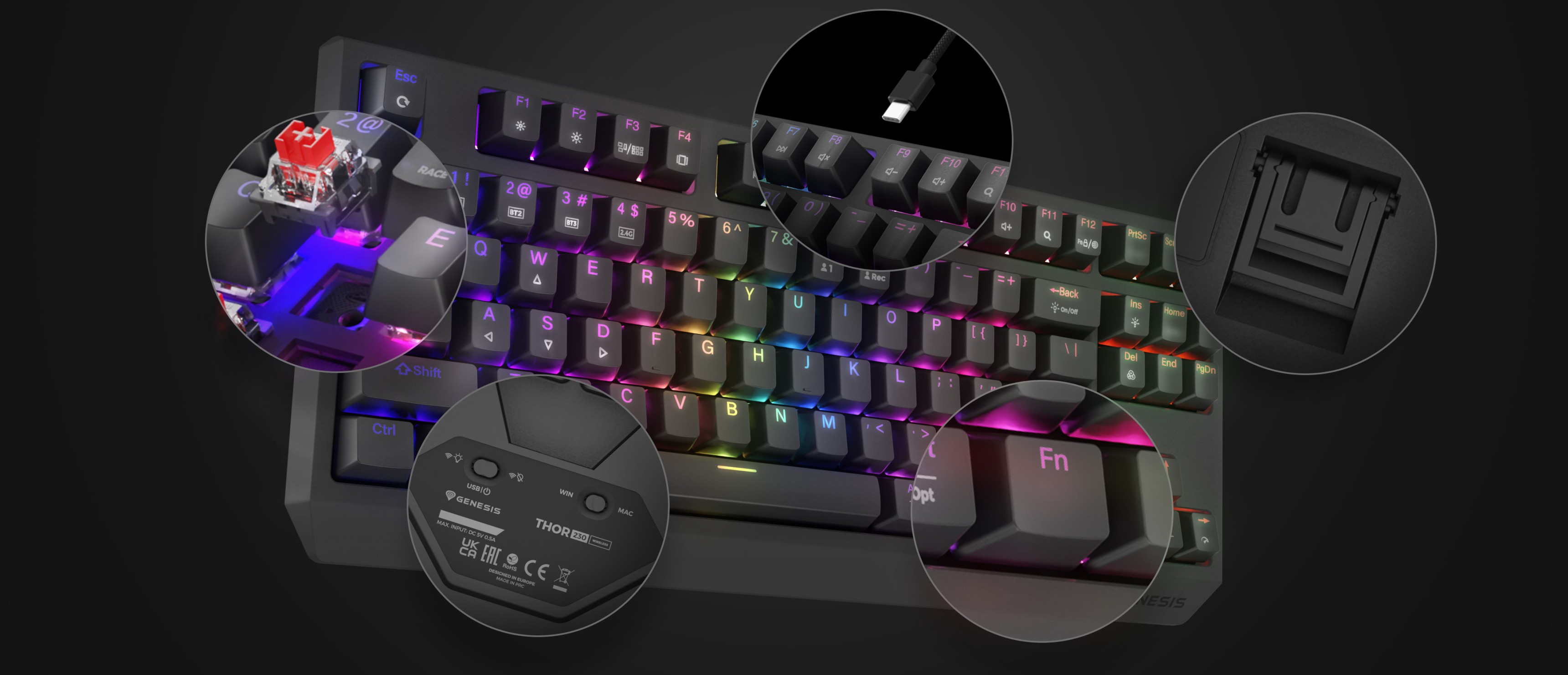 Teclado mecánico inalámbrico RGB para juegos con interruptores Outemu, con retroiluminación personalizable y cable USB-C desmontable