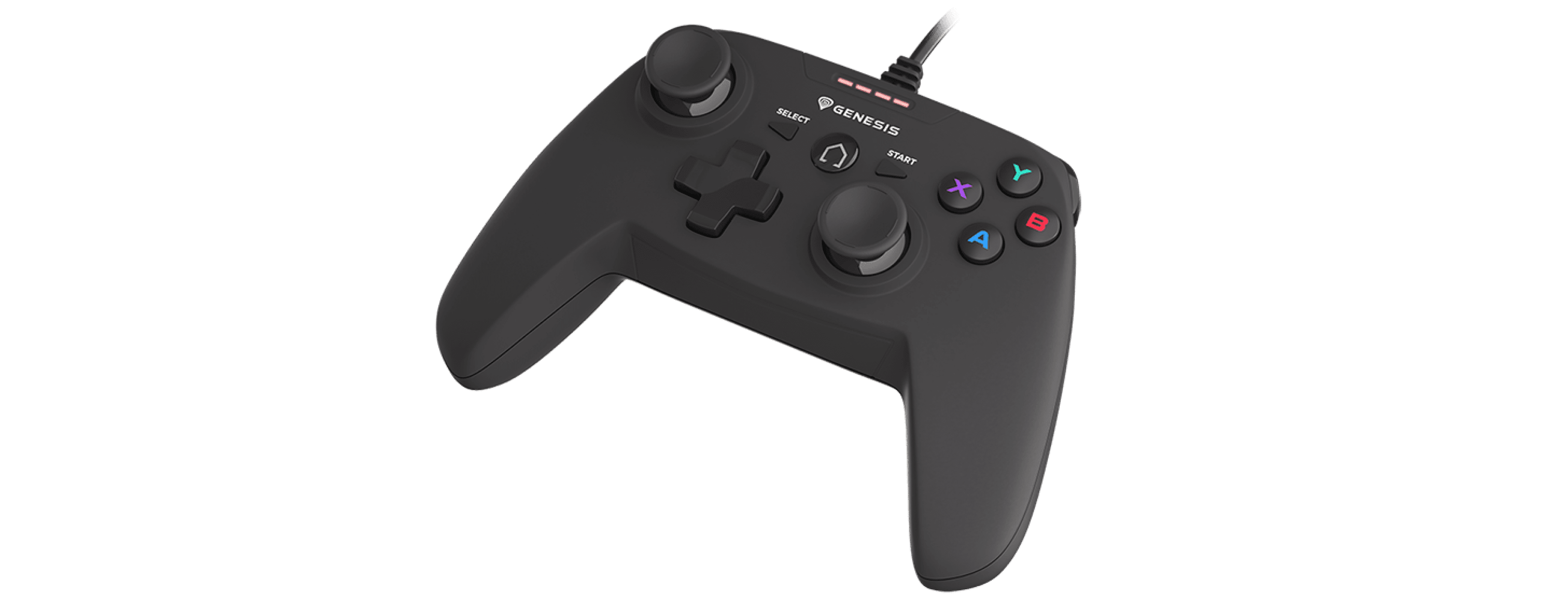 Gamepad Genesis Mangan P58 con cable para PS3/PC con sticks analógicos dobles y botones de acción, diseñado para jugar cómodamente