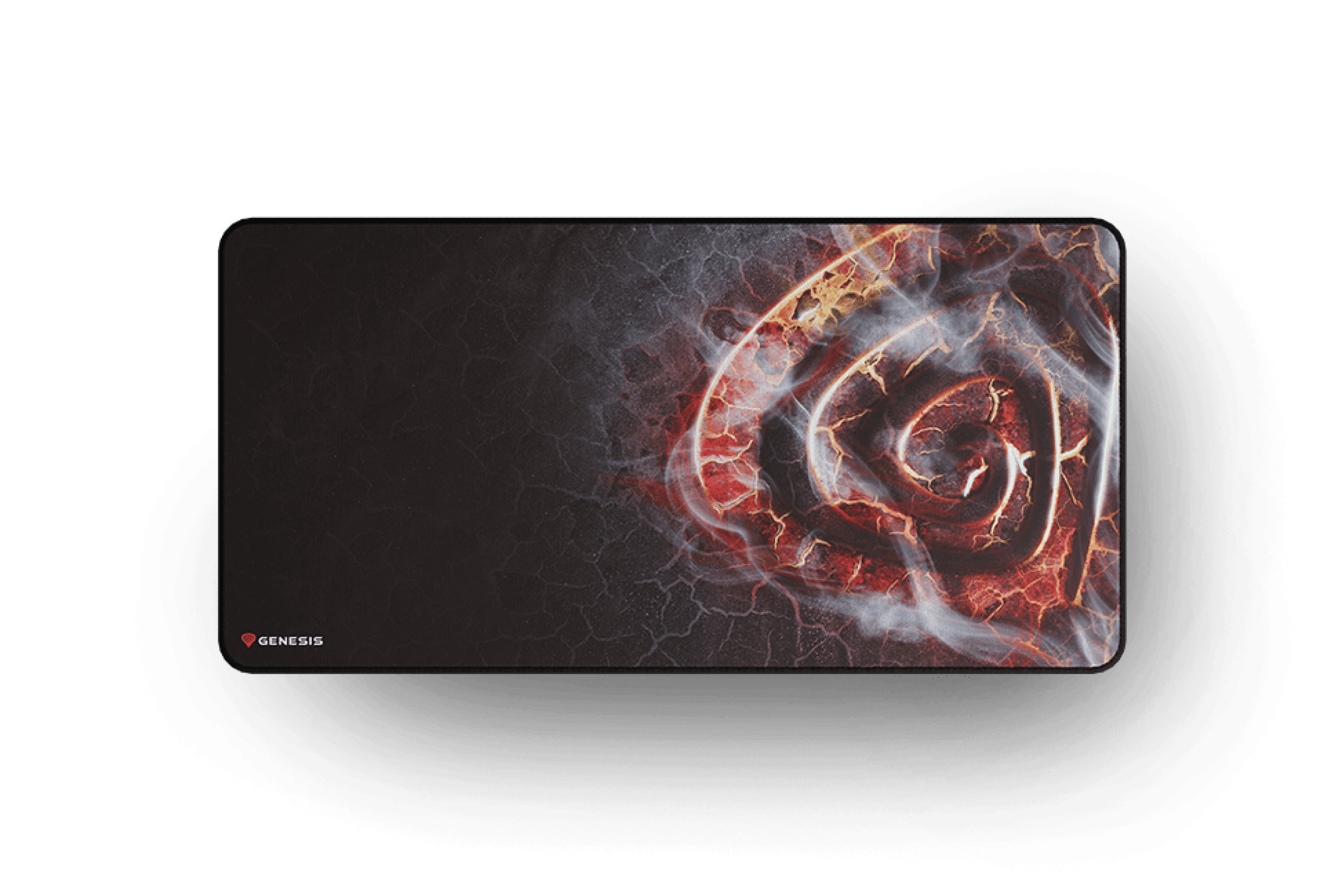 Alfombrilla de ratón grande para juegos con un ardiente diseño en espiral en rojo y negro, que mide 900x450 mm