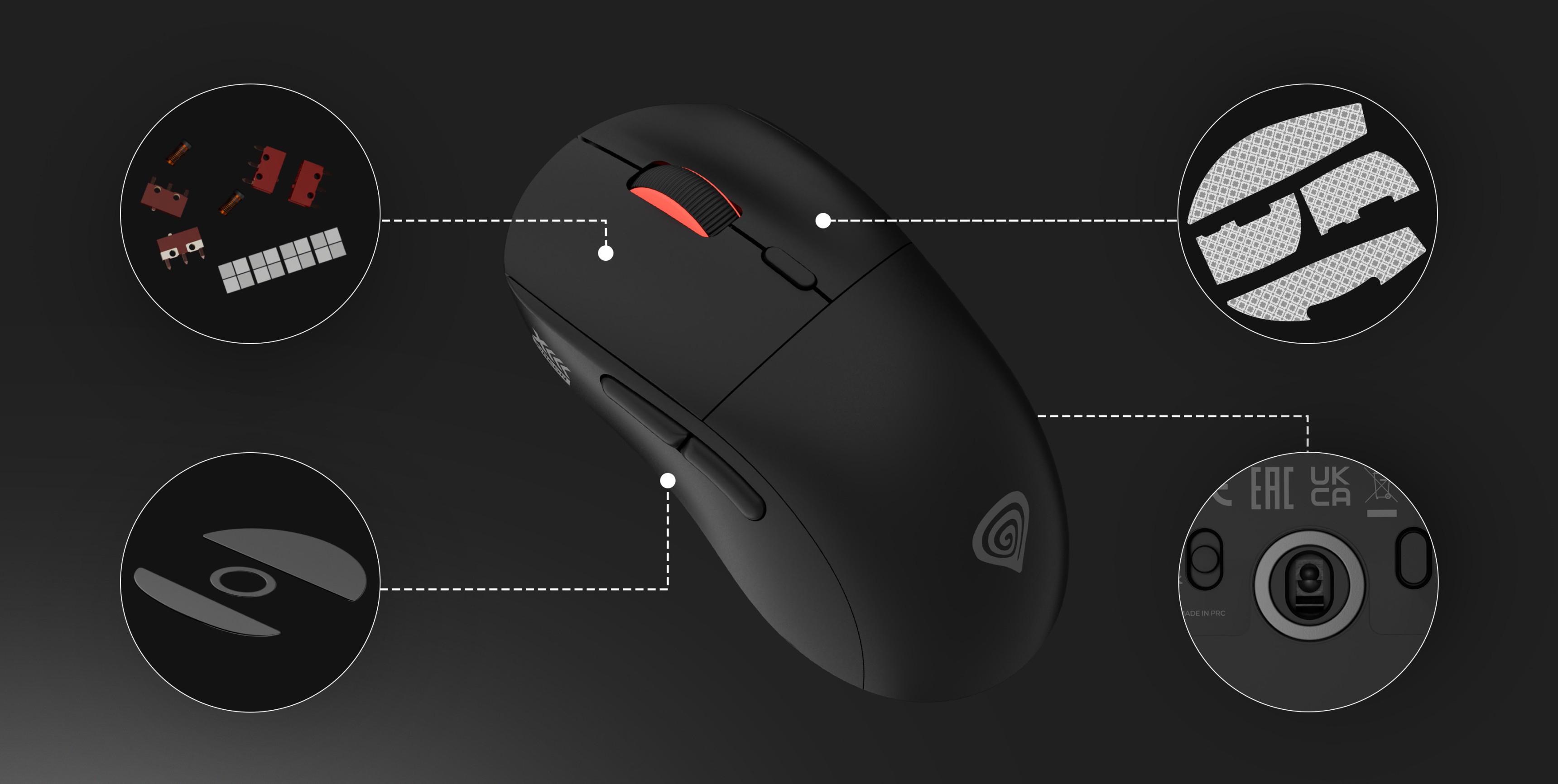 Ratón inalámbrico para juegos Genesis Zircon XIII en negro, destacando características como botones personalizables y alta sensibilidad DPI