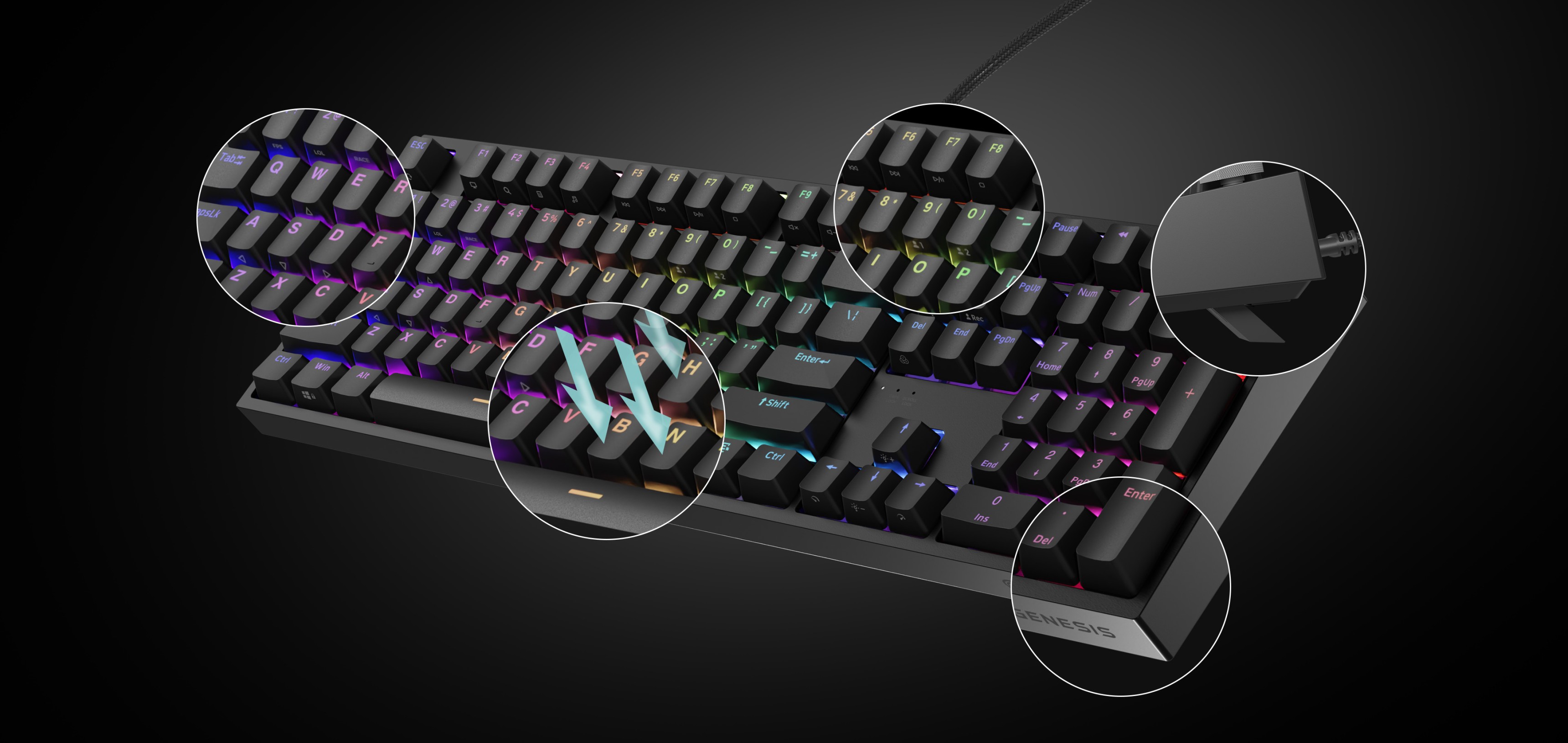 Teclado mecánico para juegos con retroiluminación RGB, con interruptores Gateron Yellow Pro y zonas de teclas resaltadas
