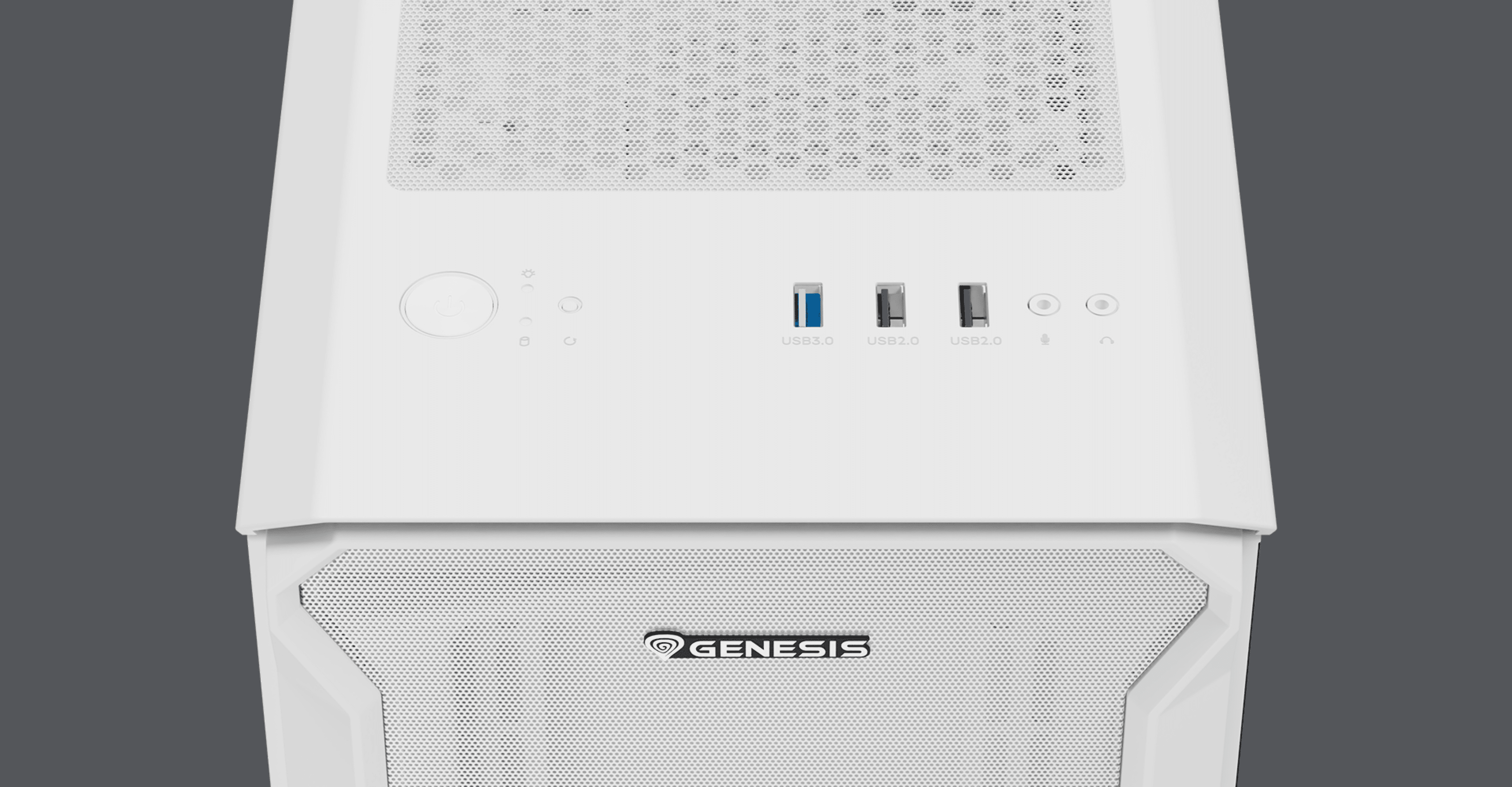 Minitorre Genesis Irid 503 ARGB Lite MATX blanca con ventana lateral y puertos de E/S frontales