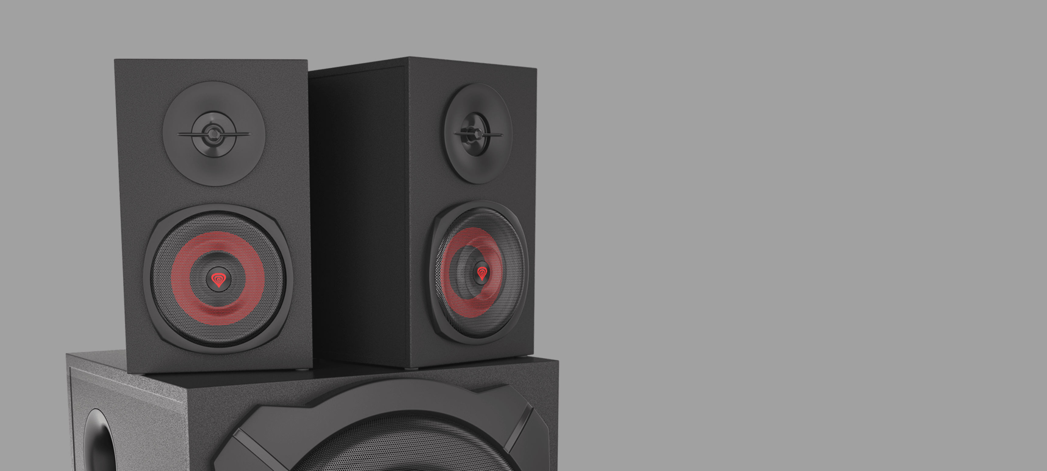 Altavoces Genesis Helium 610BT 2.1 negros con mando a distancia con cable, con dos altavoces satélite y un subwoofer