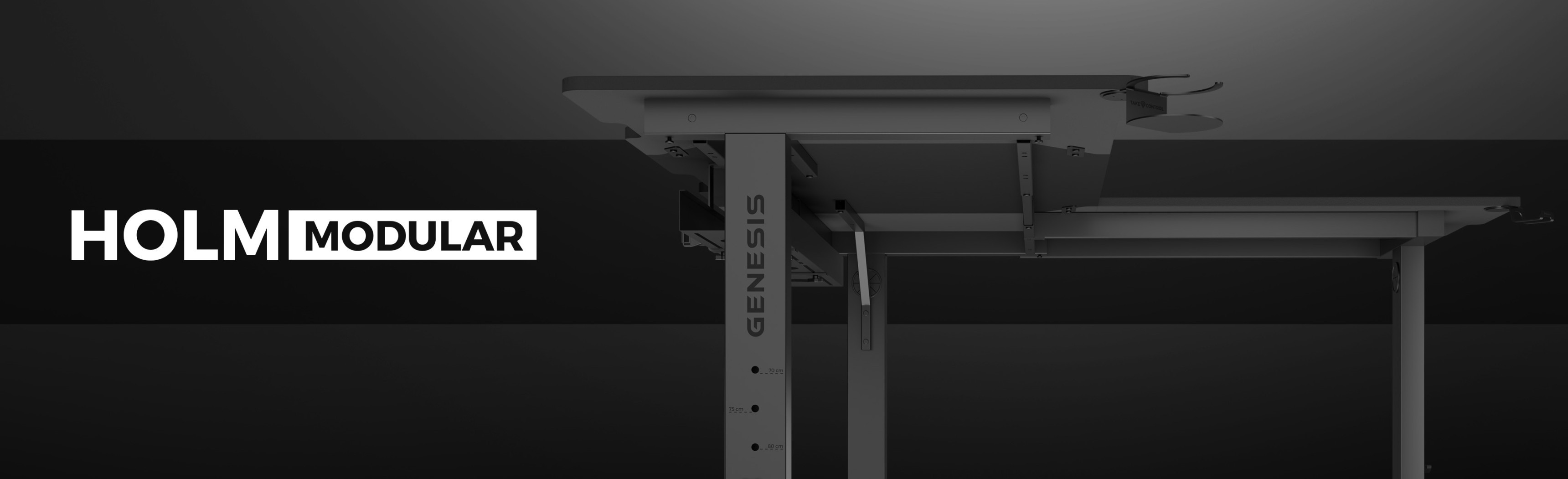 Juego de escritorio esquinero para juegos, Genesis Holm Modular 160, que presenta un diseño elegante con funciones ajustables y una estética moderna