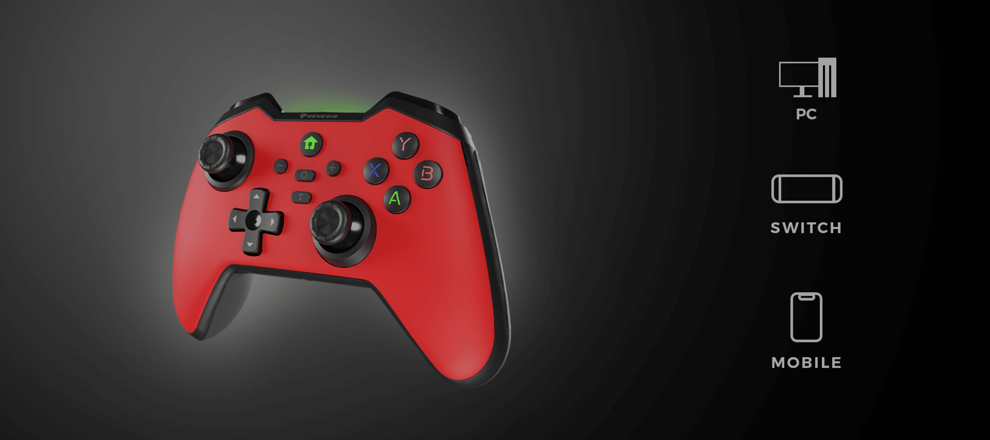 Gamepad negro inalámbrico compatible con PC, Switch y dispositivos móviles, con múltiples botones y controles de joystick