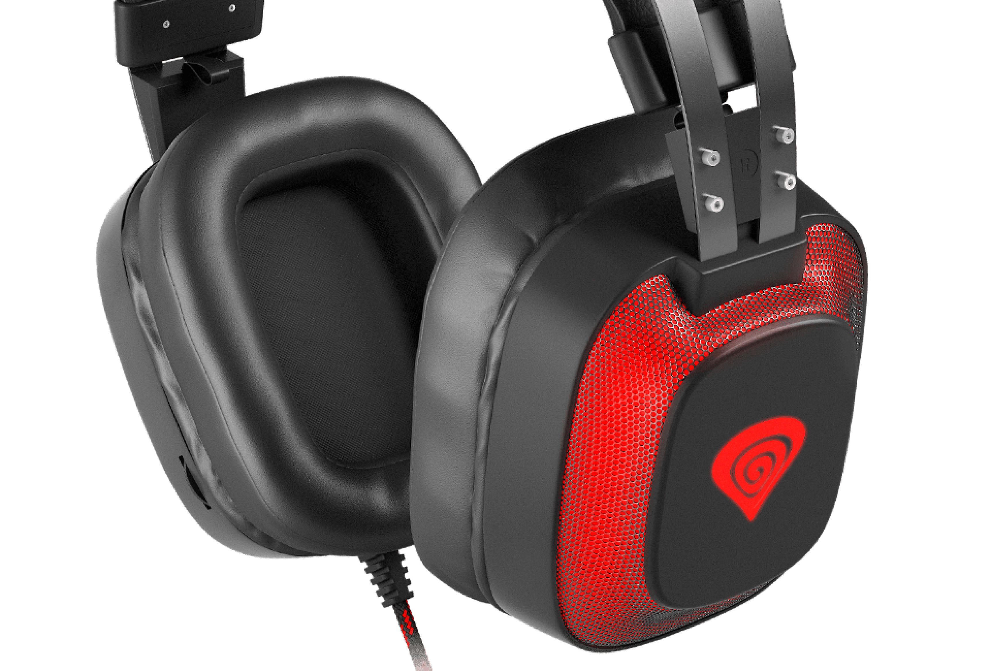Auriculares over-ear de sonido envolvente 7.1 Genesis Radon 720 negros y rojos con micrófono y conexión USB