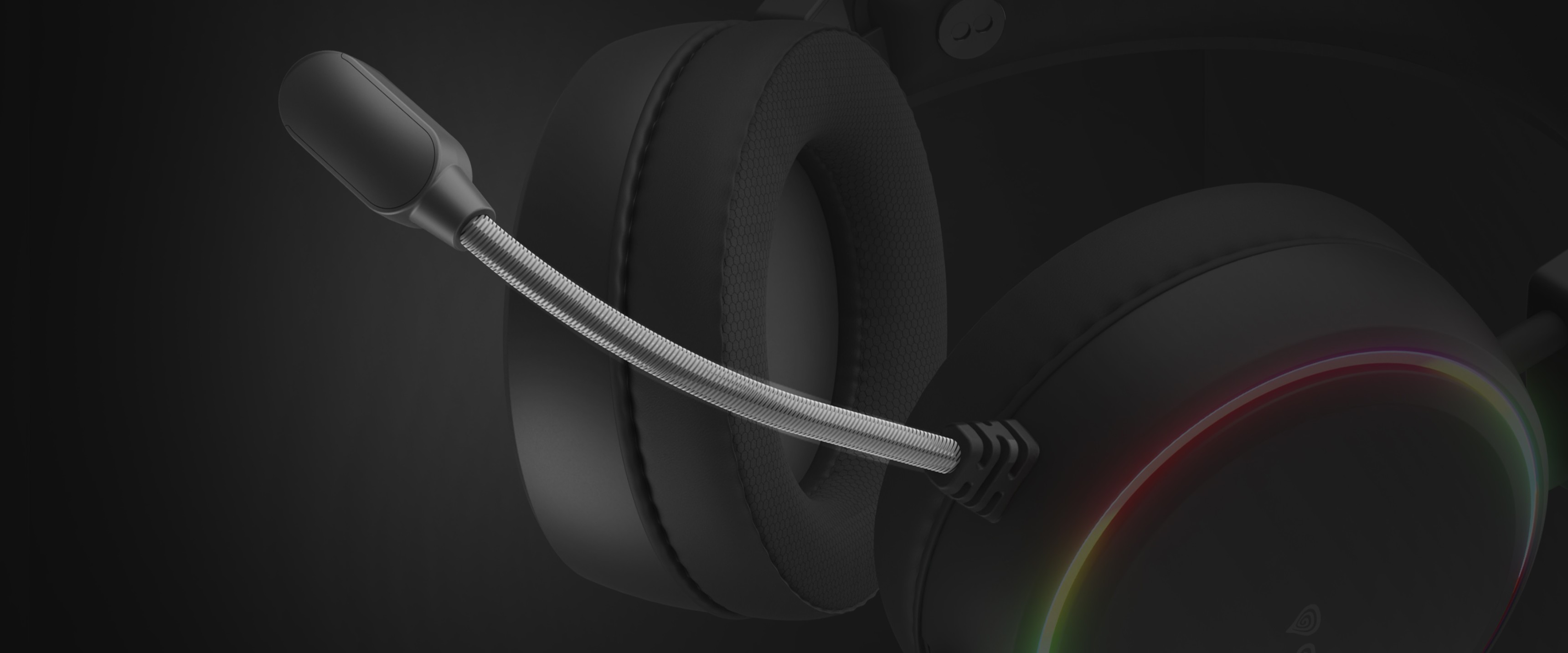 Auriculares over-ear Genesis Neon 613 G2 RGB negros con micrófono flexible y detalles luminosos de colores