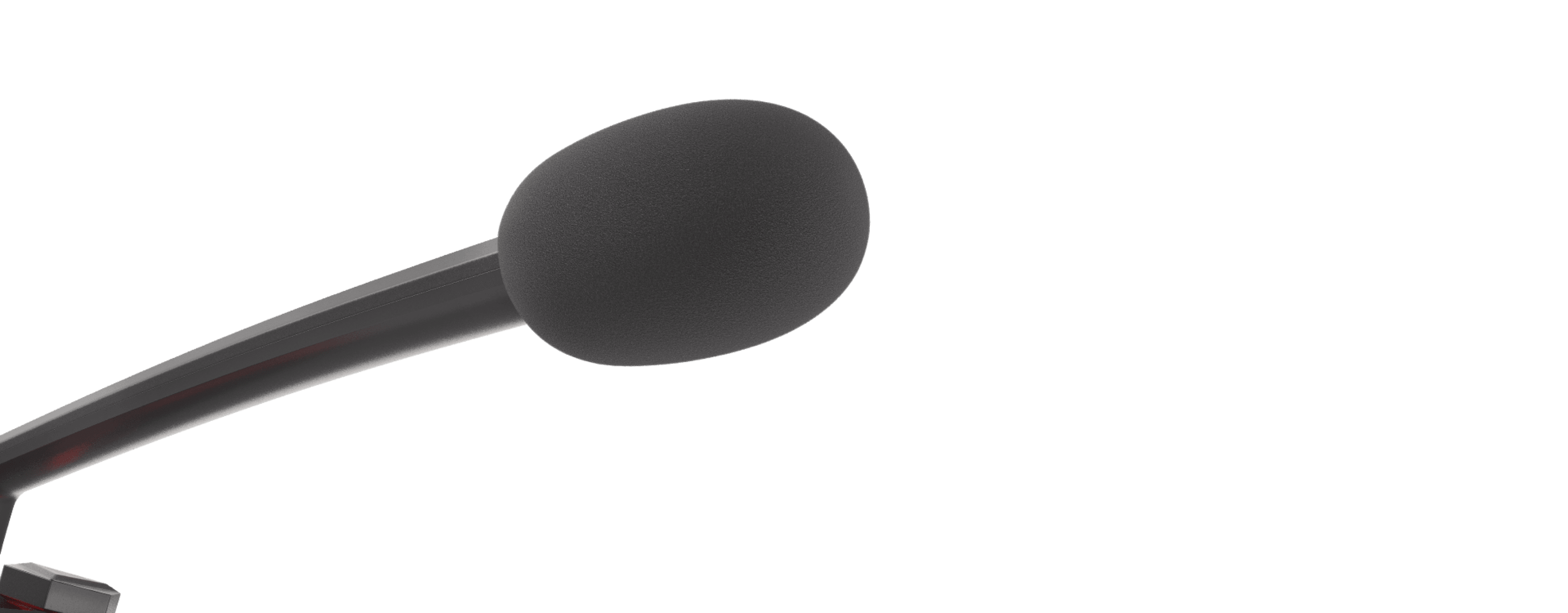 Primer plano de un micrófono Genesis Radium 200 con un parabrisas redondeado de espuma negra y un elegante brazo negro