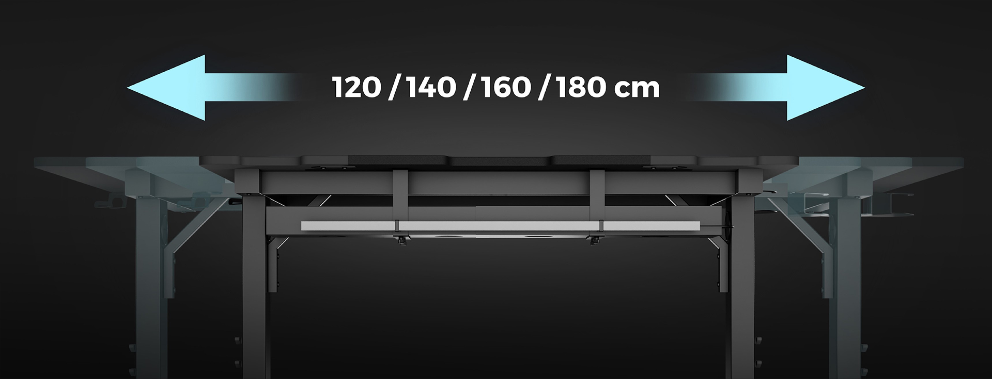 Escritorio modular para juegos con tamaños ajustables 120/140/160/180 cm, de diseño robusto y estética moderna