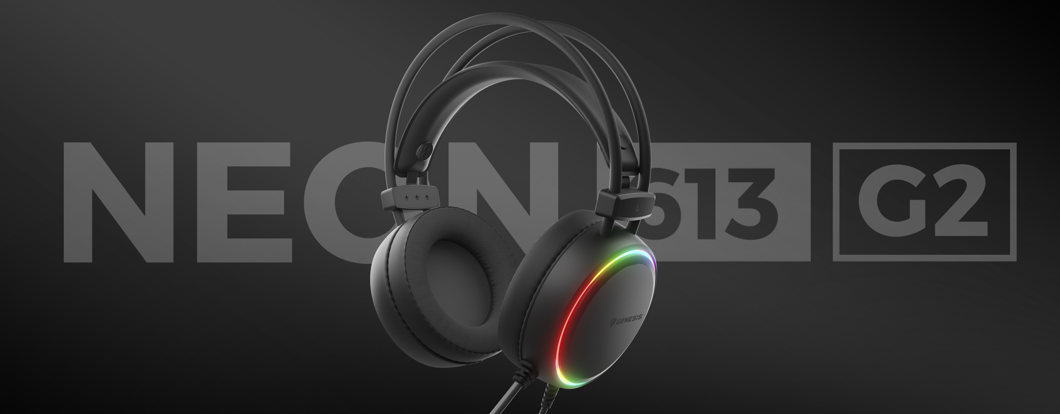 Auriculares negros Genesis Neon 613 G2 RGB con micrófono, con iluminación LED multicolor