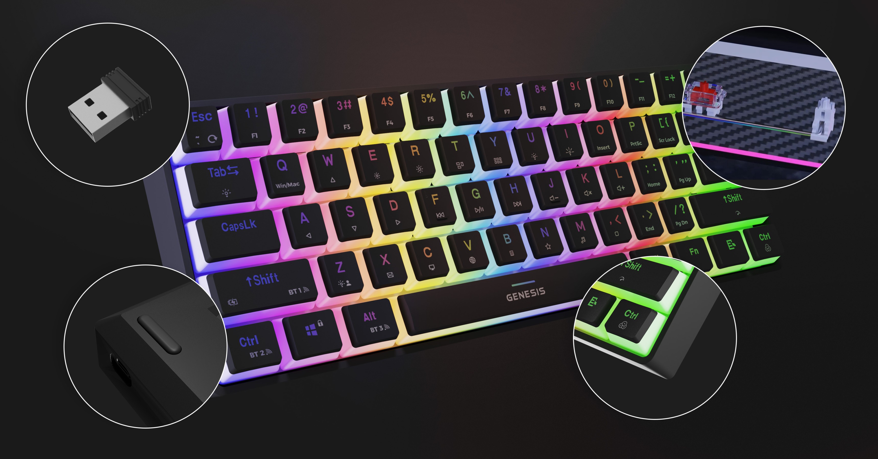 Teclado mecánico RGB inalámbrico con interruptores Gateron Red, con iluminación personalizable y receptor USB