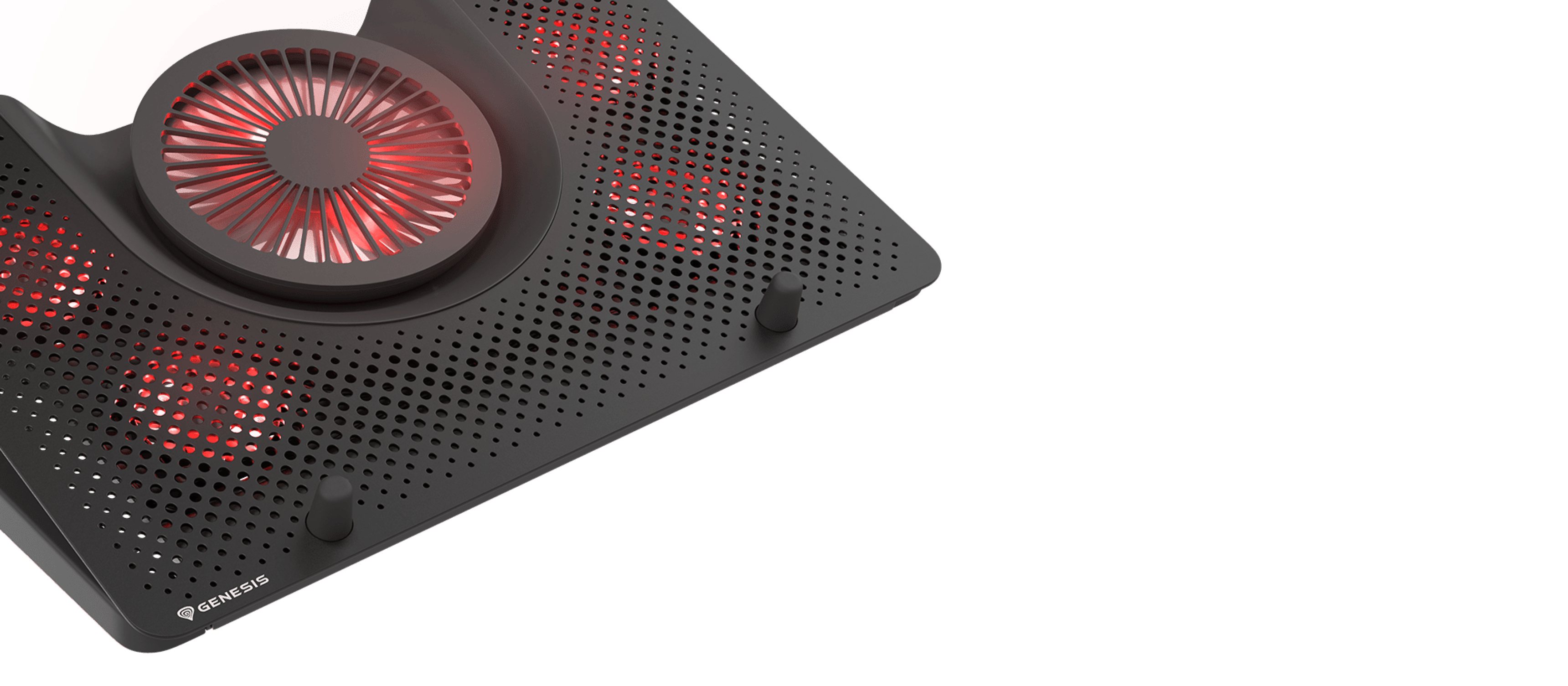 Almohadilla de refrigeración para portátil Genesis OXID 550 con cinco ventiladores, iluminación LED roja y un puerto USB, compatible con portátiles de 15,6-17,3 pulgadas