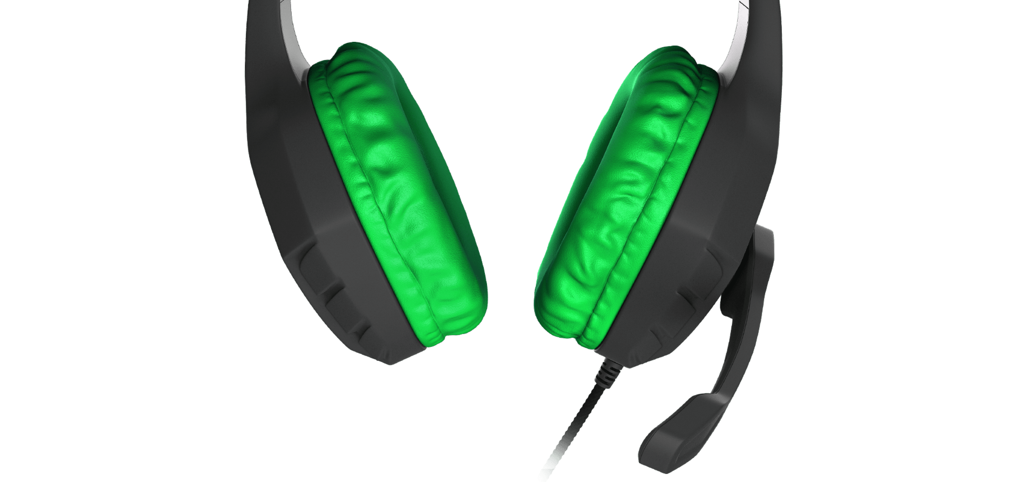 Auriculares over-ear negros y verdes con micrófono, con almohadillas blandas para mayor comodidad