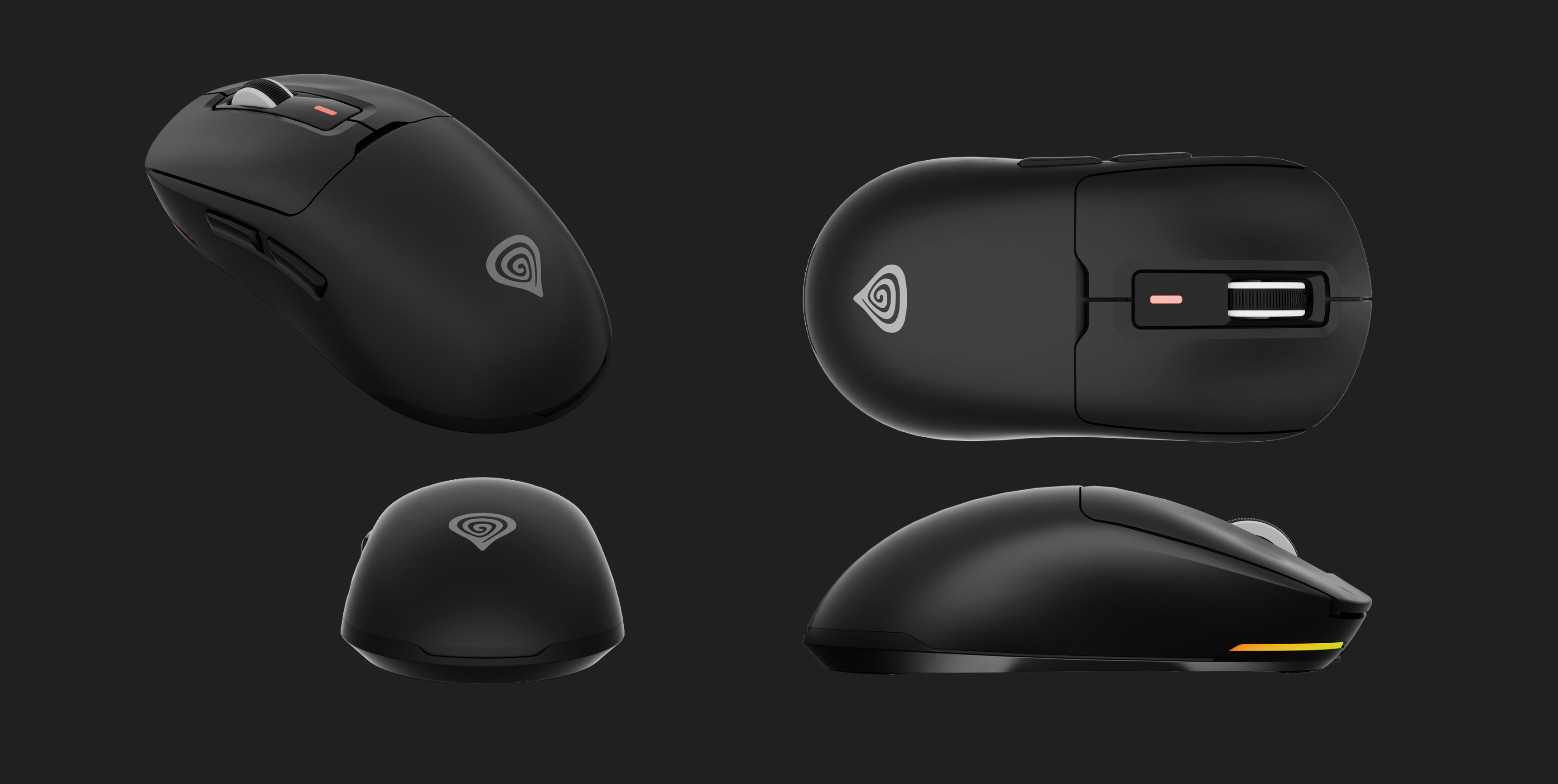 Ratón inalámbrico para juegos Genesis Zircon 660, negro, con DPI ajustables hasta 12.000, mostrado desde varios ángulos
