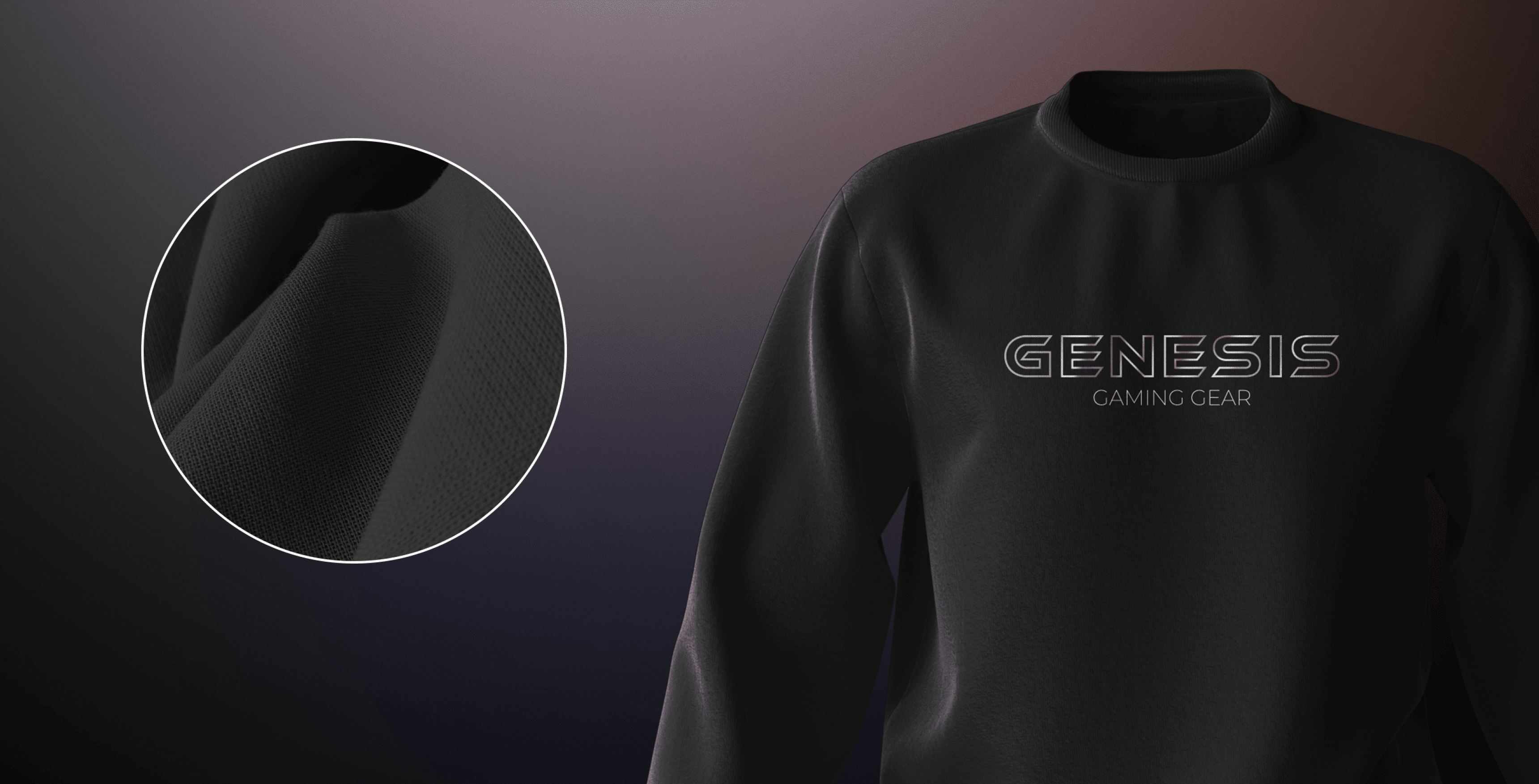 Sudadera gaming negra con el logotipo "GENESIS GAMING GEAR", detalles destacados de la textura del tejido