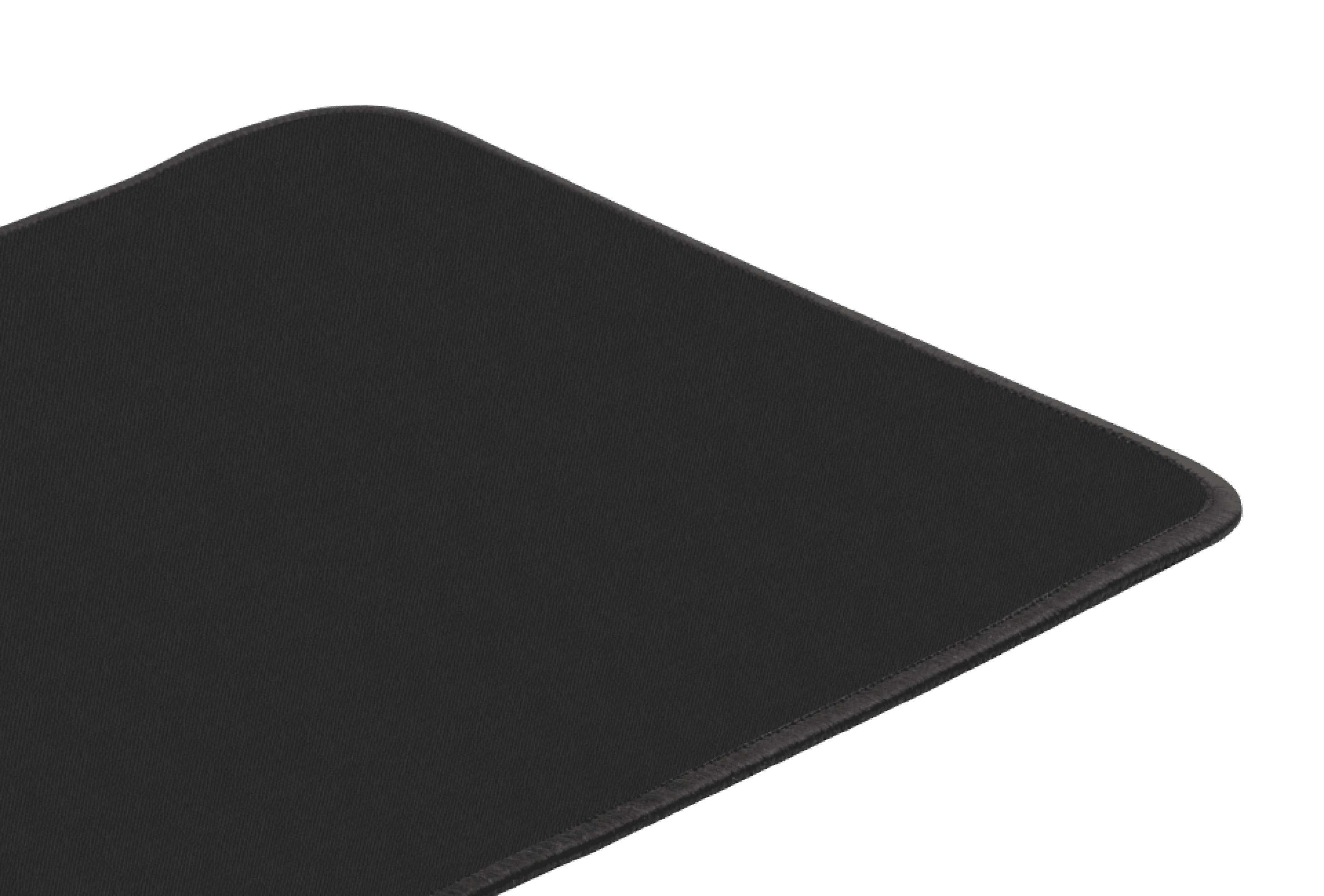 Alfombrilla de ratón negra con bordes redondeados, con una superficie texturizada para mejorar el control del ratón y un diseño minimalista