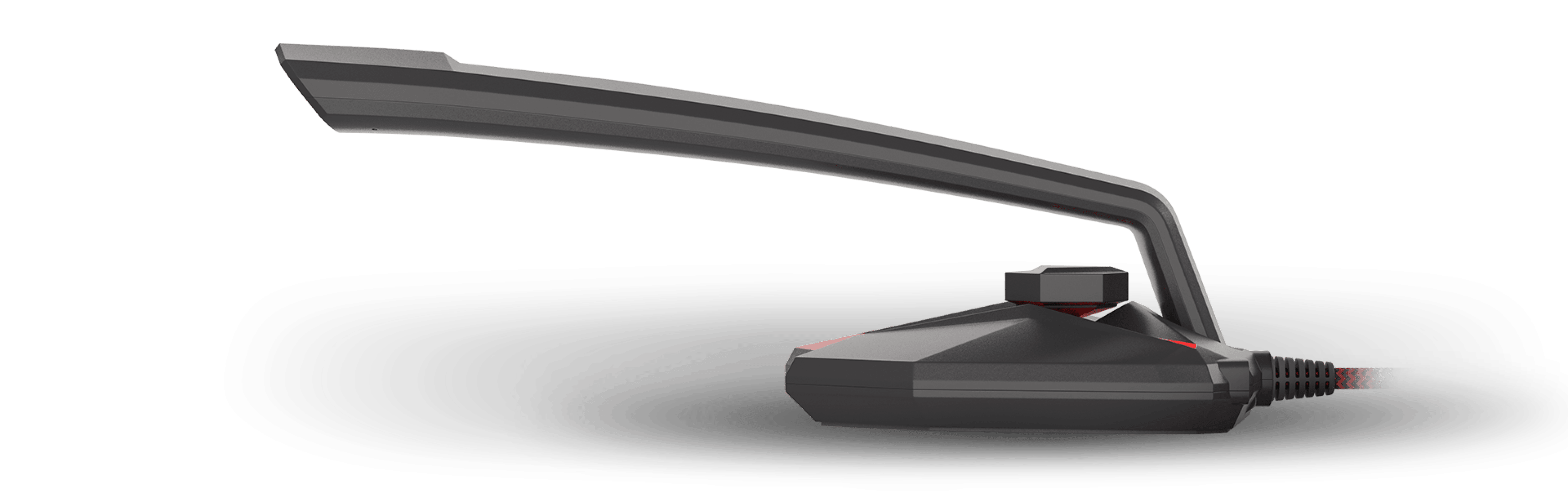 Micrófono Genesis Radium 200 negro con brazo alargado y cable de conexión, diseñado para uso de sobremesa