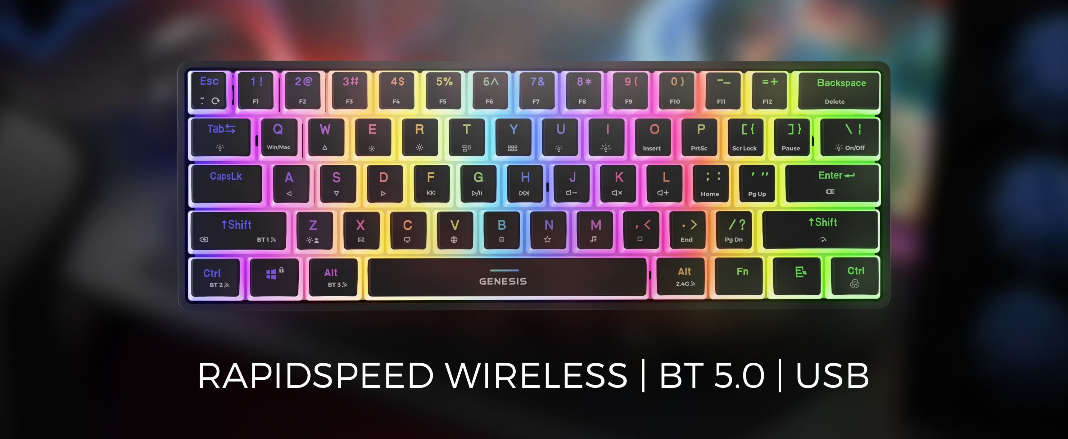 Teclado mecánico RGB inalámbrico con interruptores Gateron Red, con un colorido diseño retroiluminado y opciones de conectividad como Bluetooth 5.0 y USB