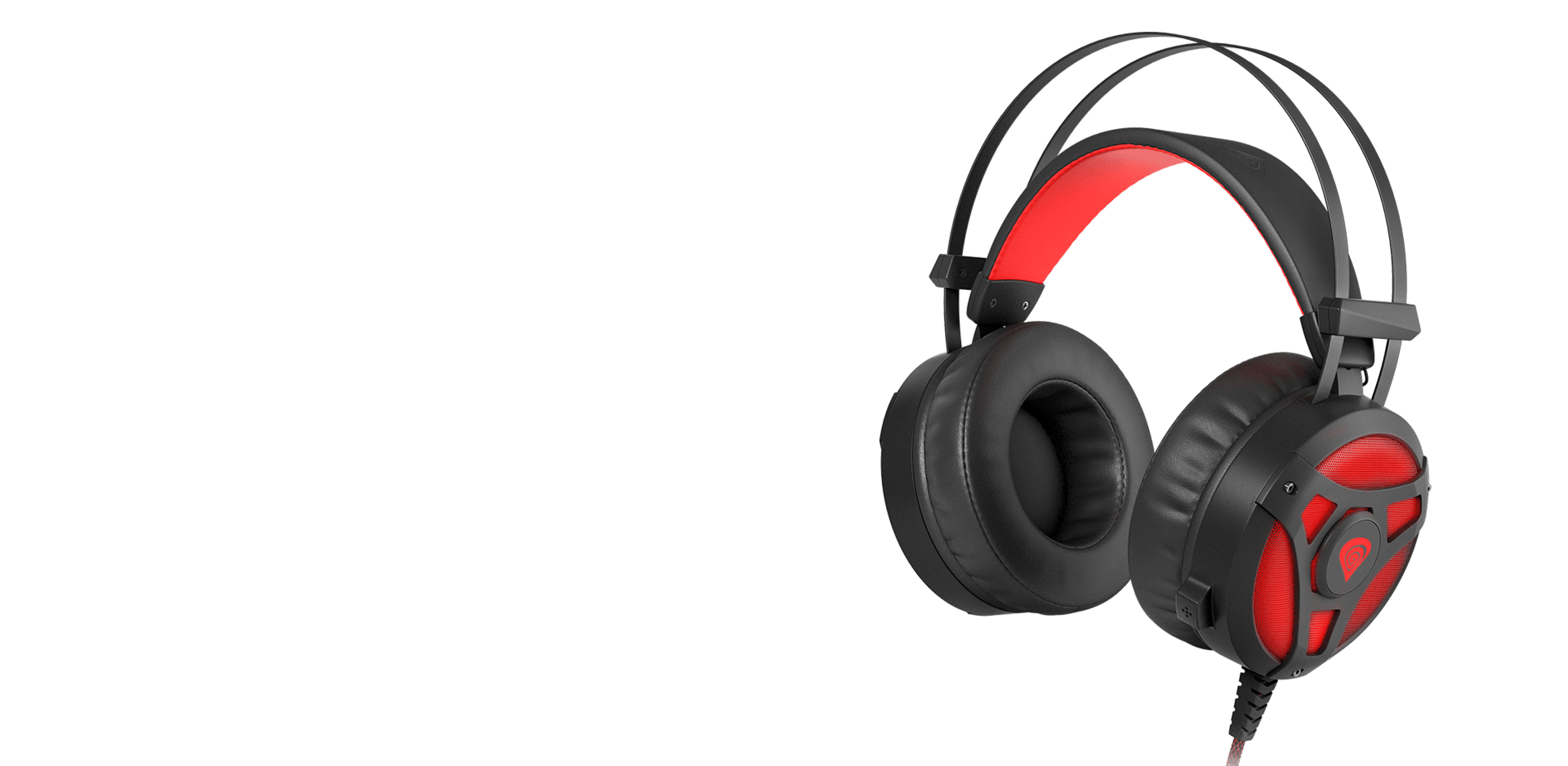 Auriculares over-ear negros y rojos con micrófono integrado e iluminación LED