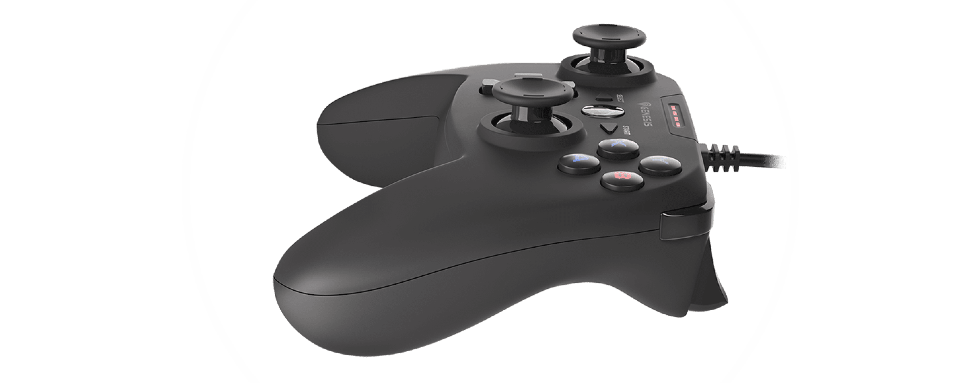 Gamepad Genesis Mangan P58 con cable para PS3/PC, con dos sticks analógicos y varios botones en un elegante diseño negro