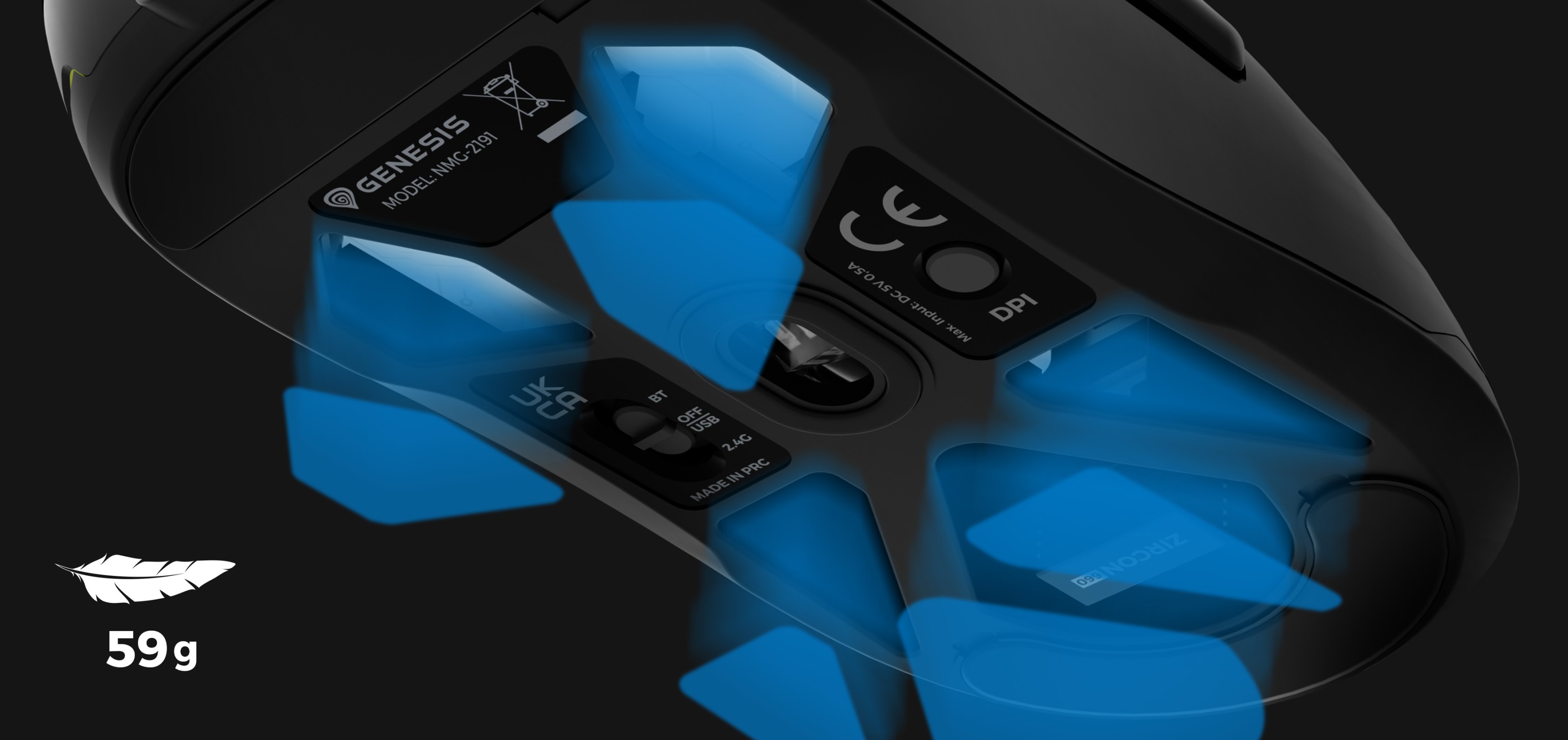 Ratón inalámbrico para juegos Genesis Zircon 660 con un diseño elegante, sensibilidad de 12000 PPP y un peso de 59 g