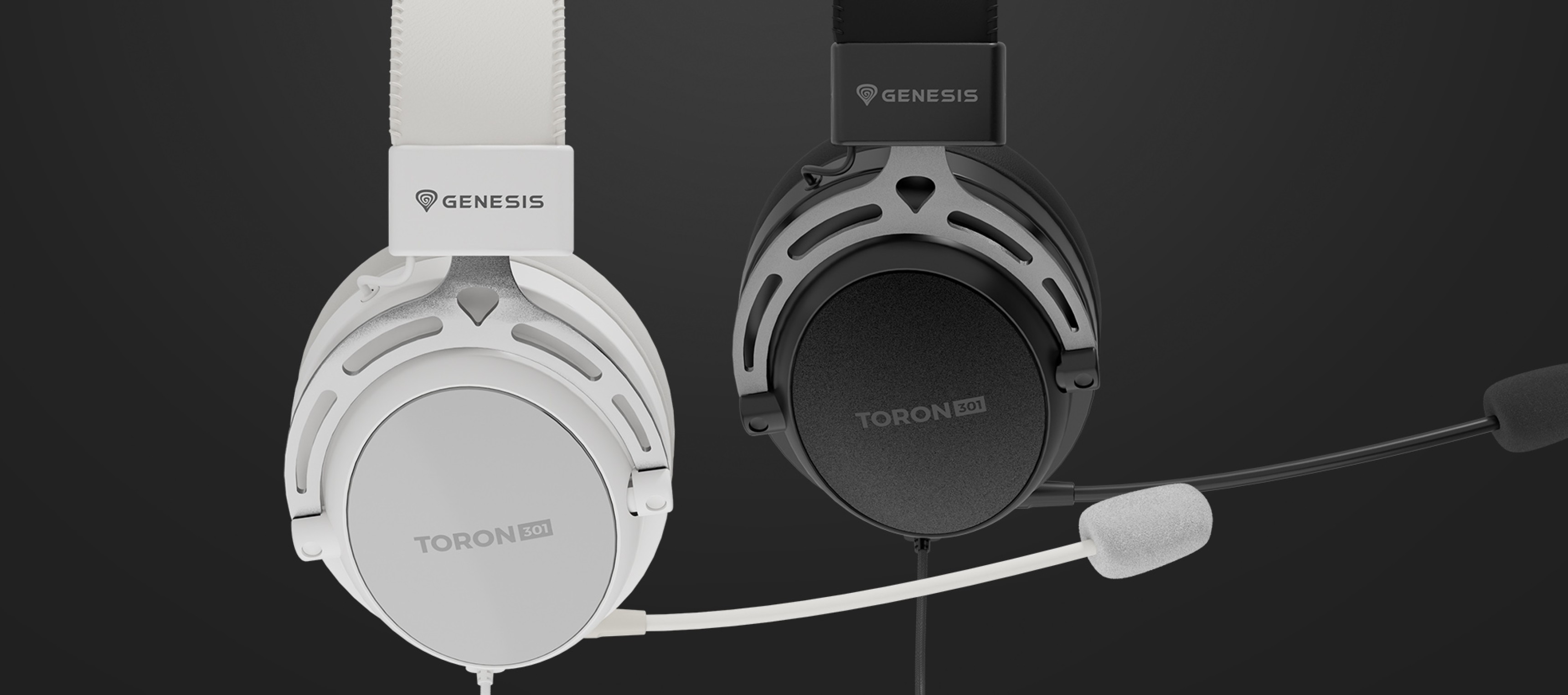 Auriculares inalámbricos Genesis Toron 301 en blanco y negro, con auriculares ajustables y micrófono incorporado