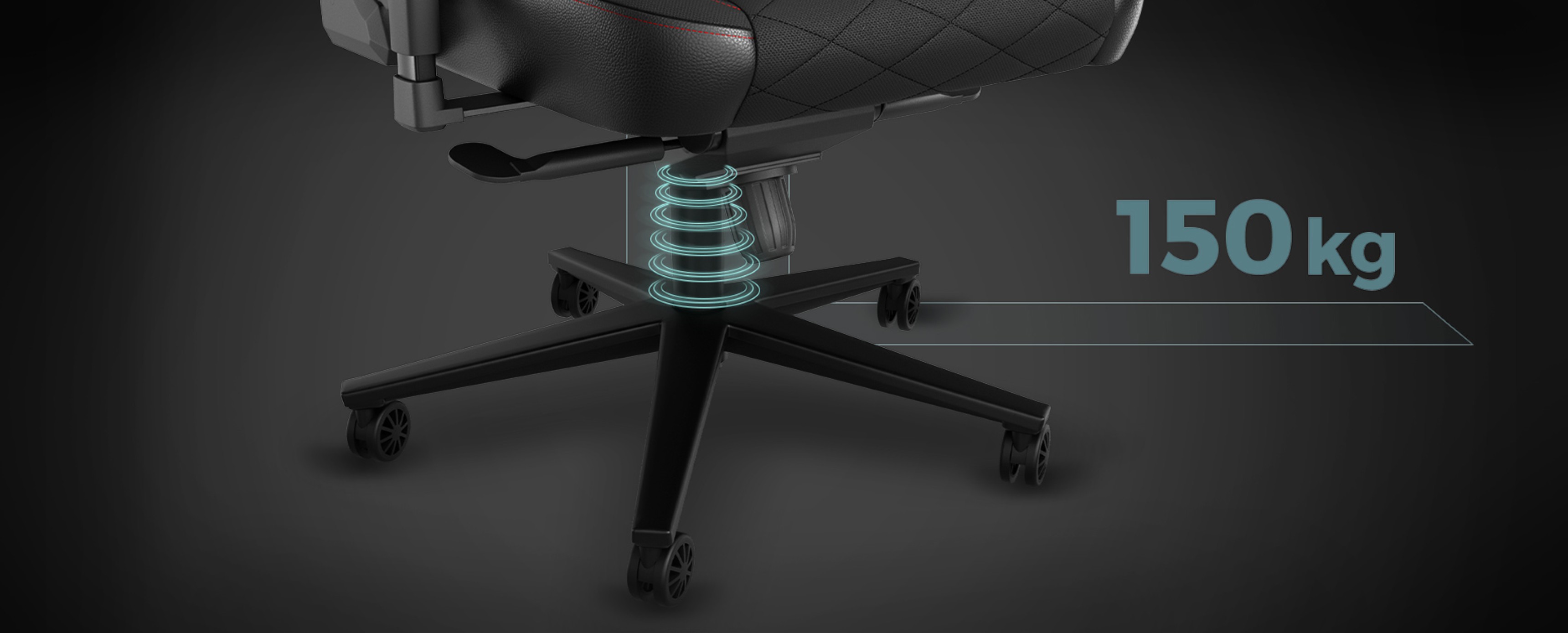 Silla de juegos Genesis Nitro 890 G2 en negro, con una base robusta con una capacidad de peso de 150 kg, realzada por un mecanismo de resorte