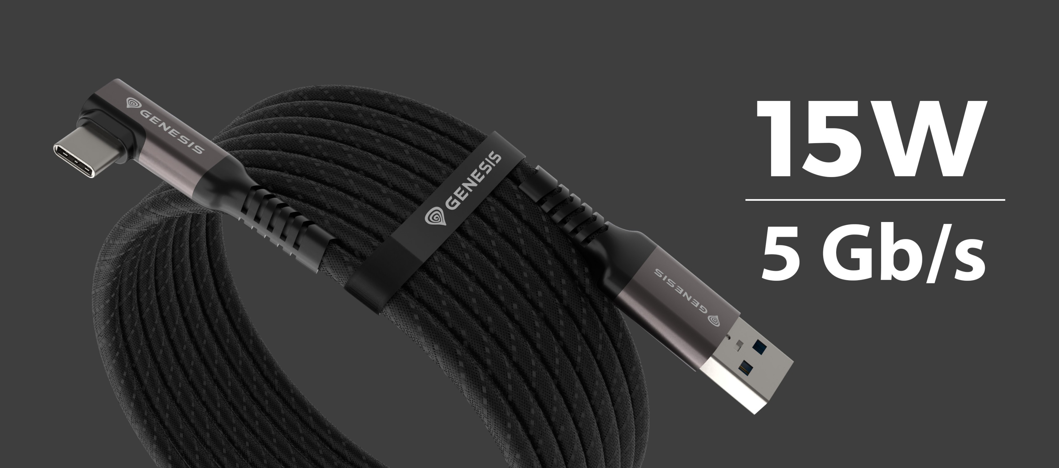 Cable USB-C a USB-A, de 3 metros de longitud, admite transferencia de datos a 5 Gb/s y suministro de energía de 15 W, con un diseño trenzado