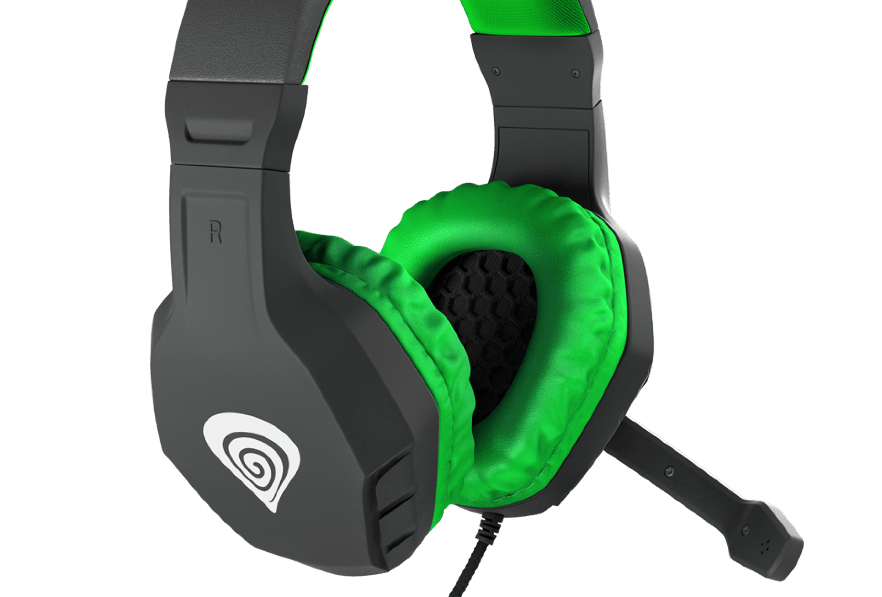 Auriculares over-ear Genesis Argon 200 negros y verdes con micrófono ajustable y almohadillas acolchadas