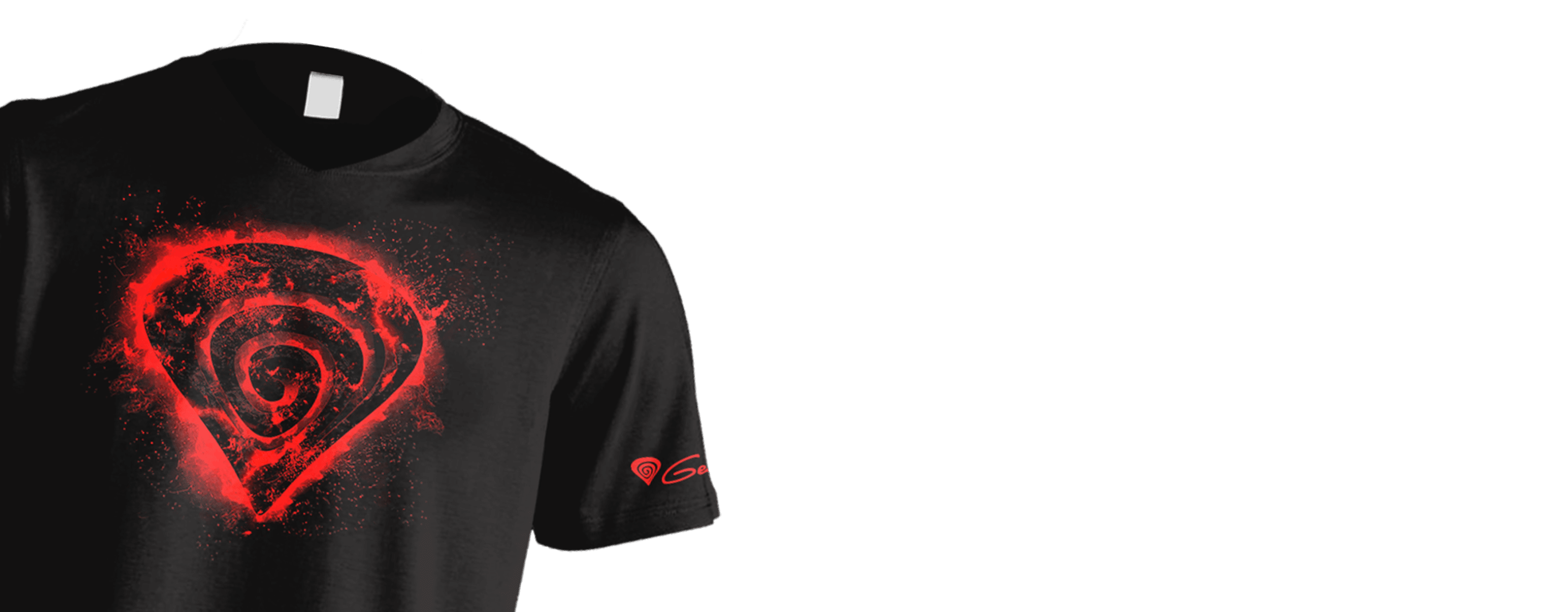 Camiseta negra con un vibrante diseño de remolinos rojos en la parte delantera, talla S