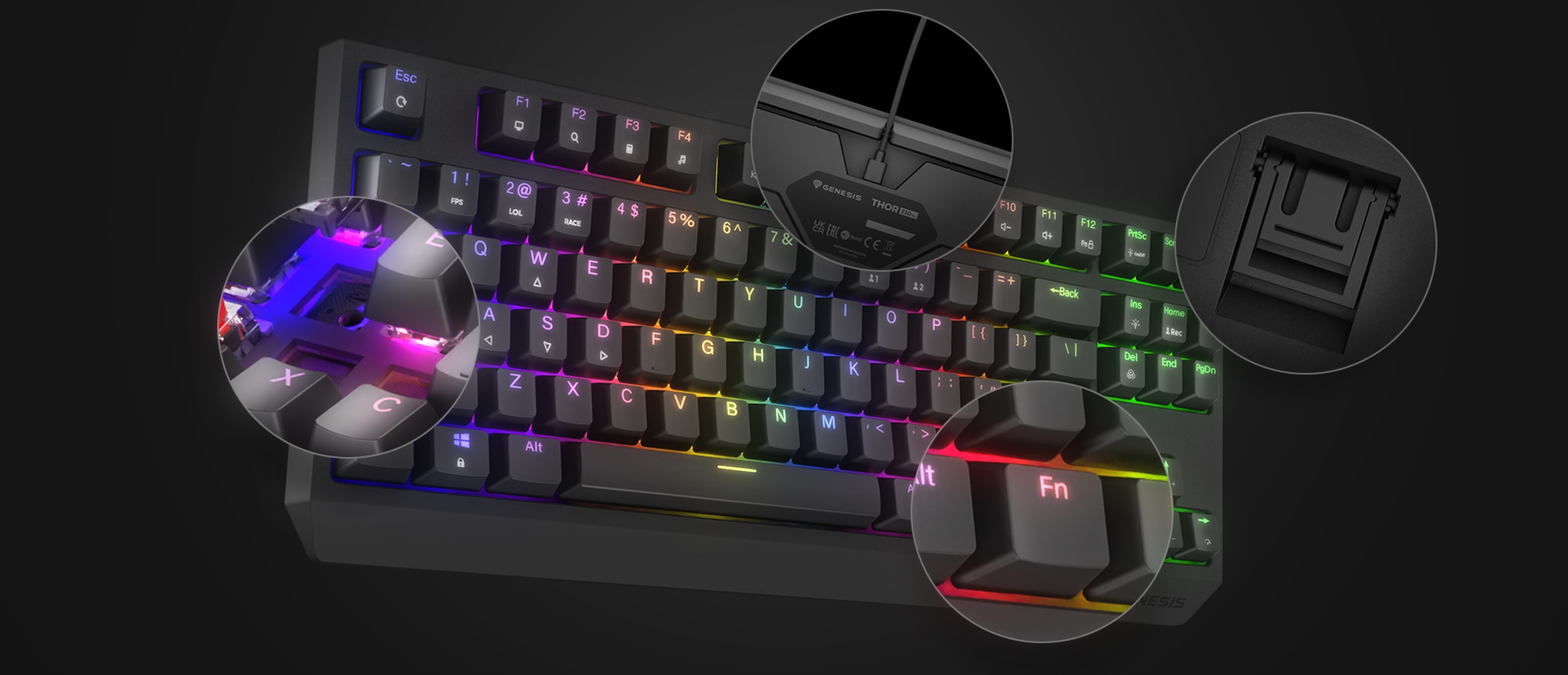 Teclado mecánico para juegos con iluminación RGB personalizable, interruptores de teclas intercambiables en caliente y una disposición TKL compacta