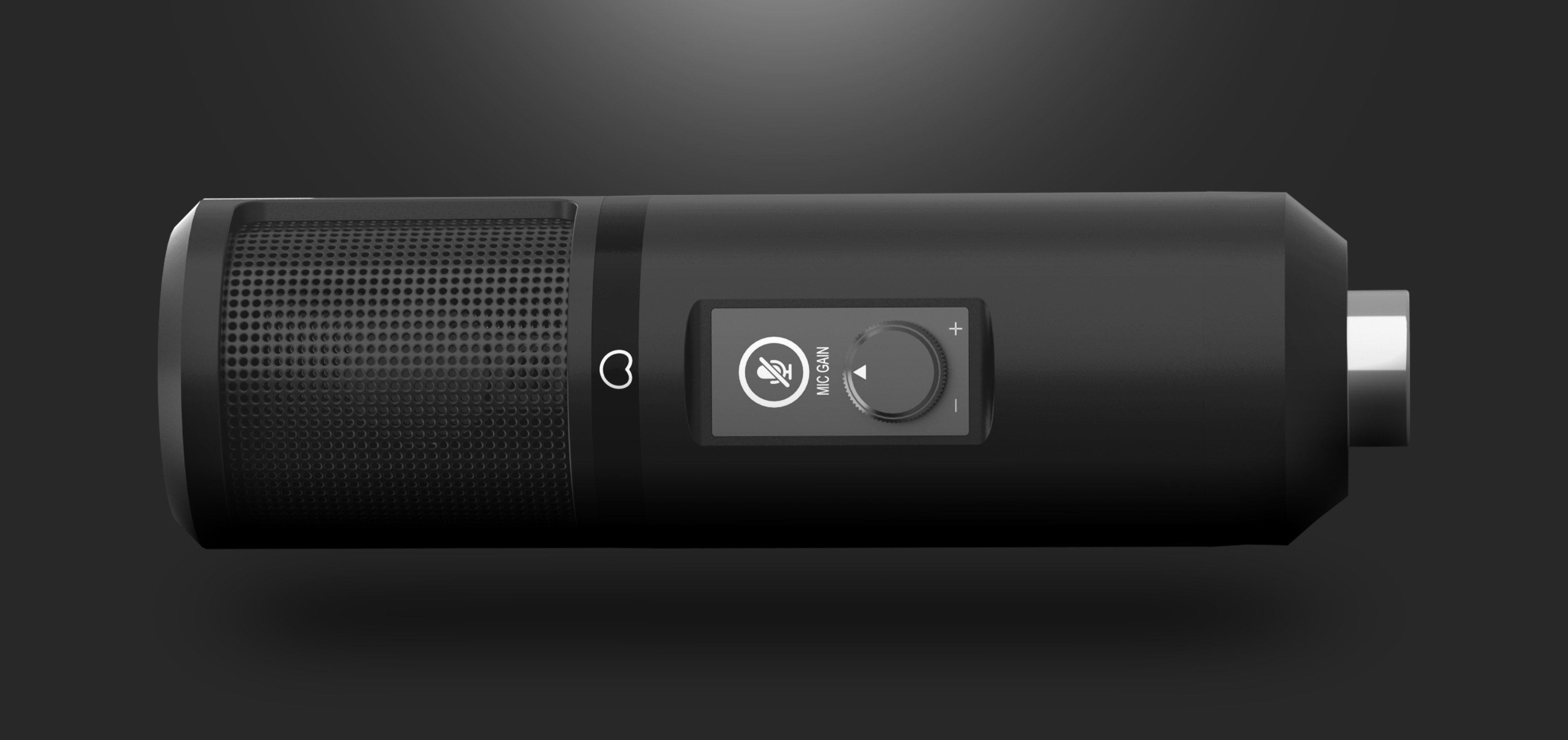 Micrófono de estudio USB con filtro antipop, con un elegante diseño negro y mando de control para los ajustes de audio