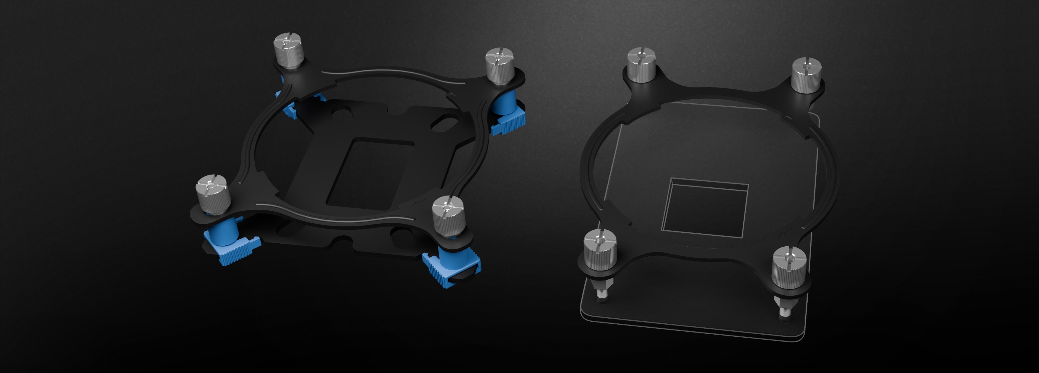 Soporte de montaje de refrigeración por agua negro para la Genesis Hydria 240 ARGB, con tornillos ajustables y detalles azules