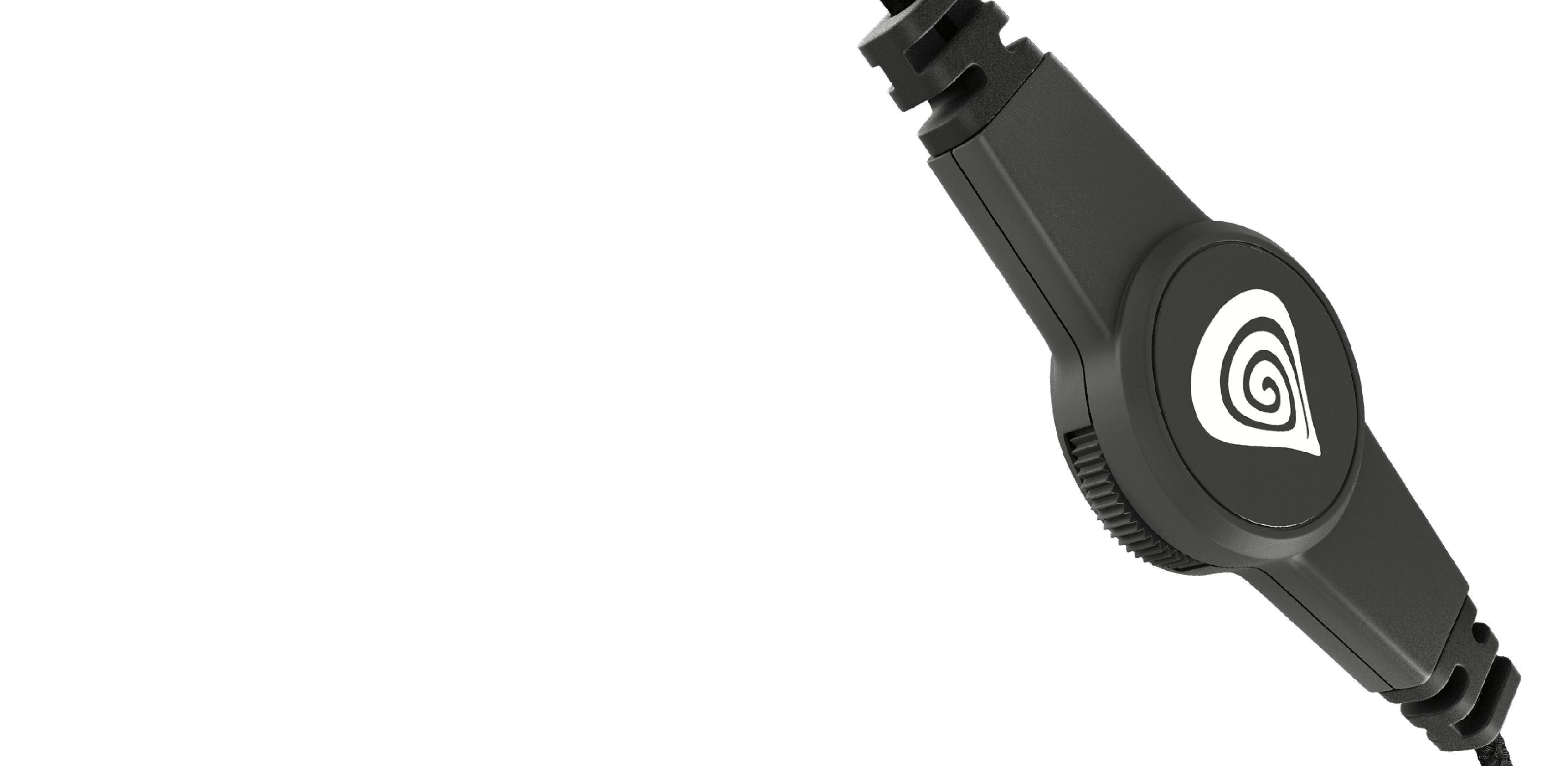Auriculares over-ear negros y azules con un micrófono y un mando de control en el cable de conexión
