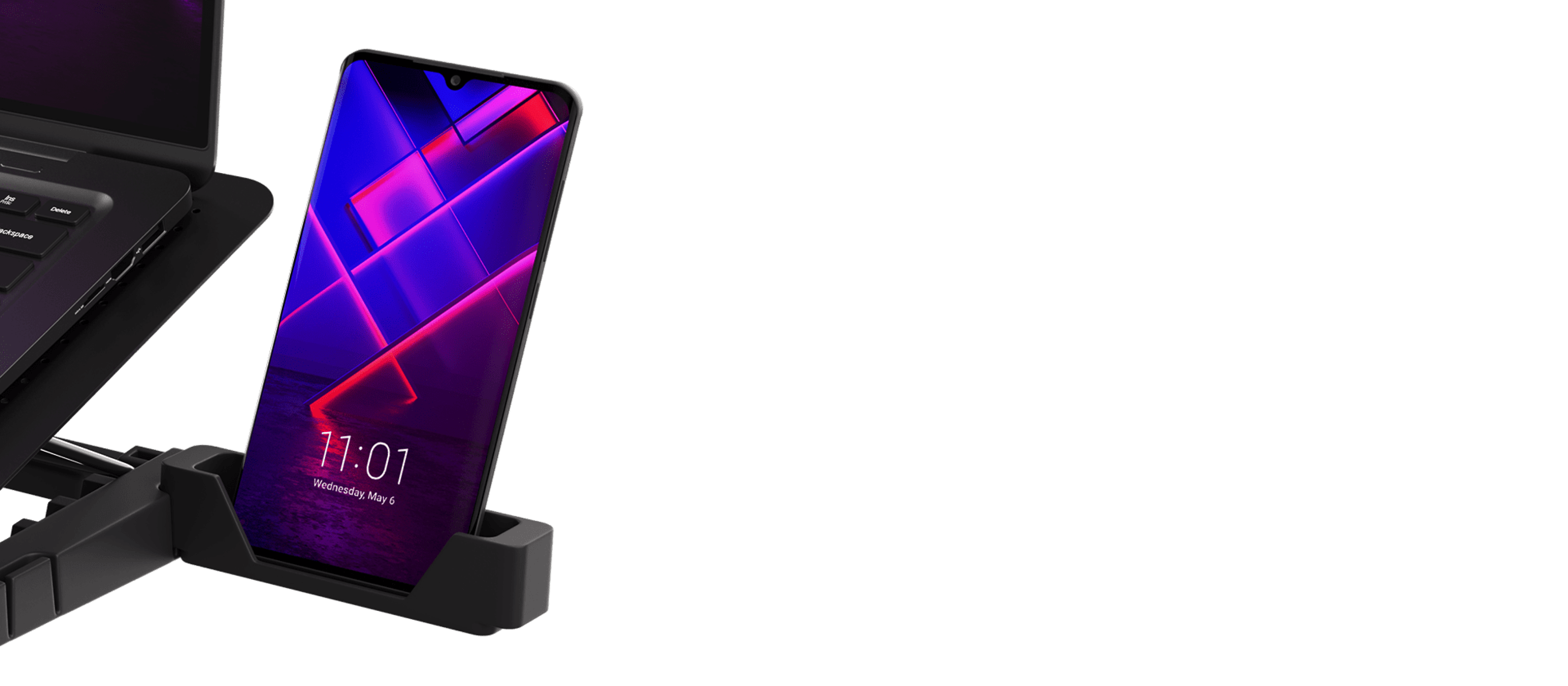 Almohadilla de refrigeración para portátiles con iluminación RGB, ventilador y dos puertos USB. Incluye un soporte para un smartphone