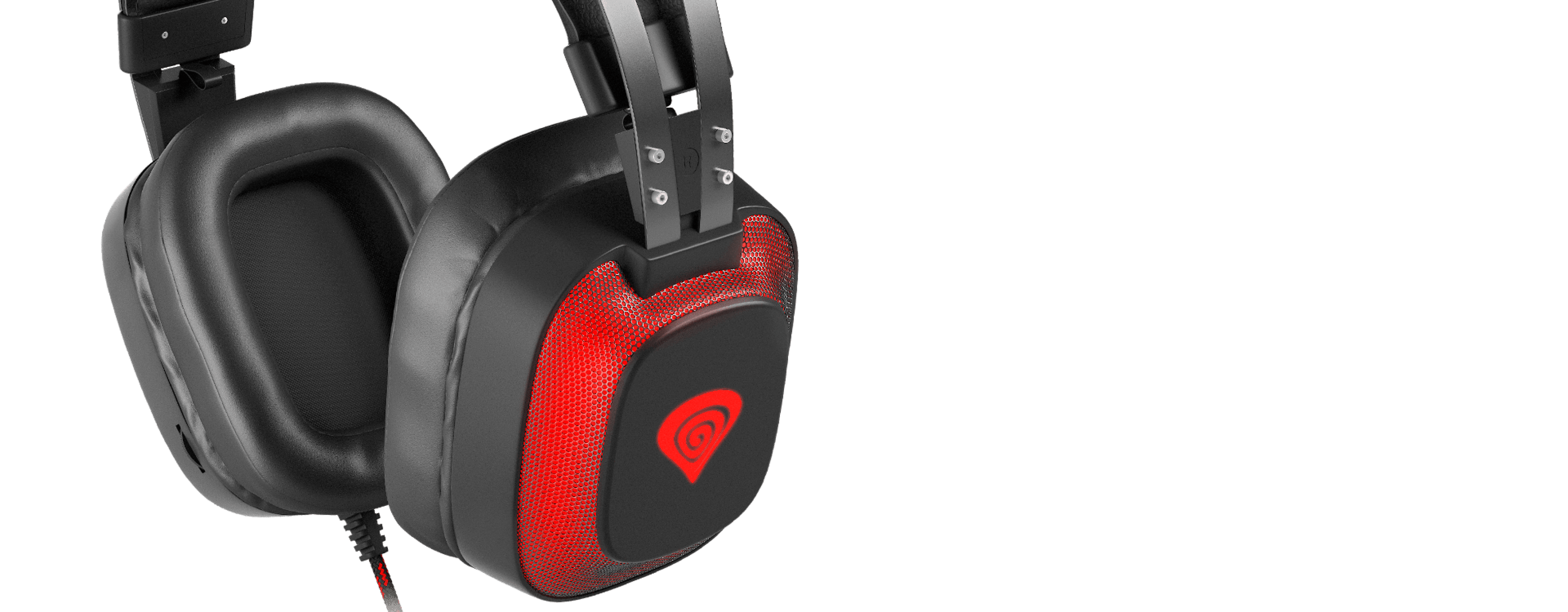Auriculares para juegos 7.1 Genesis Radon 720 negros y rojos con micrófono y conexión USB, de diseño elegante