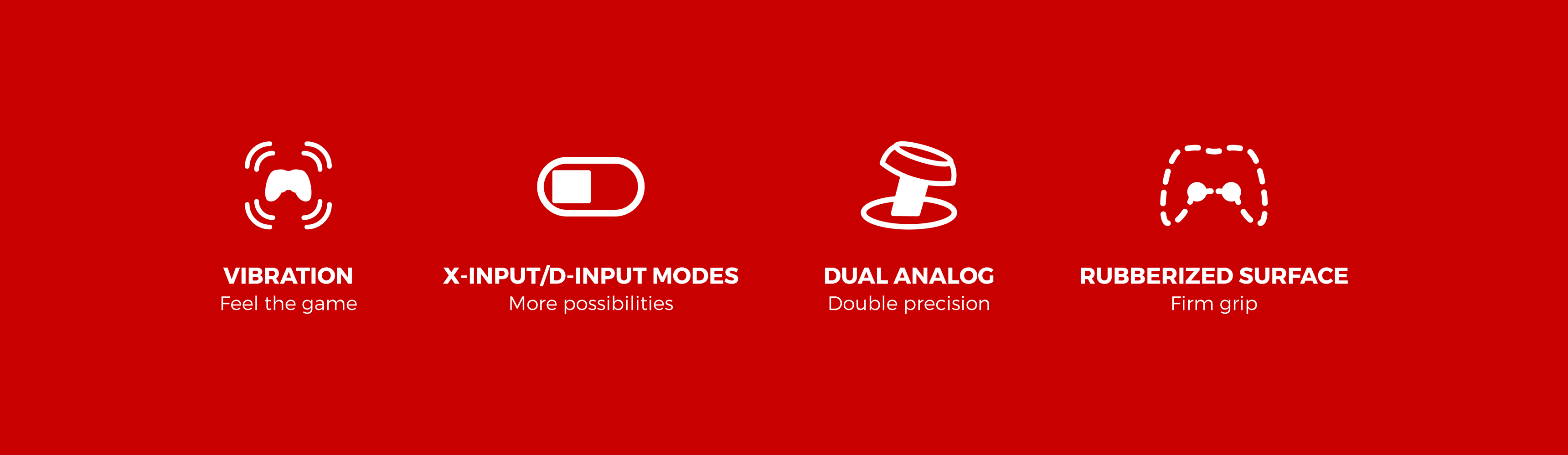 Características del gamepad con cable Genesis Mangan P58 para PS3/PC: respuesta por vibración, modos de entrada X/entrada D, precisión analógica dual y superficie de goma para mayor agarre