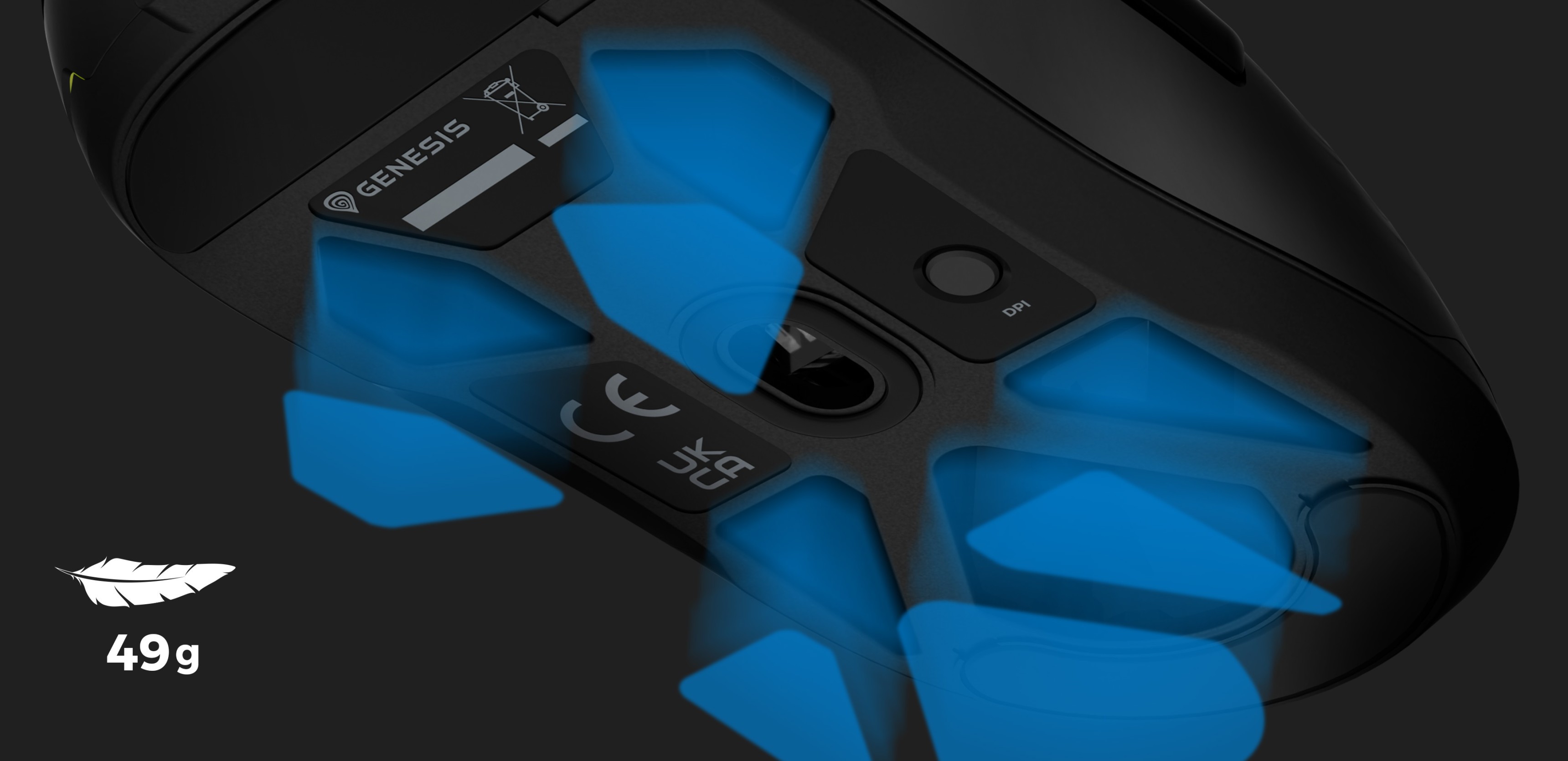 Ratón para juegos Genesis Krypton 660 negro con iluminación RGB, 12000 DPI y un diseño ligero con pies resaltados en azul
