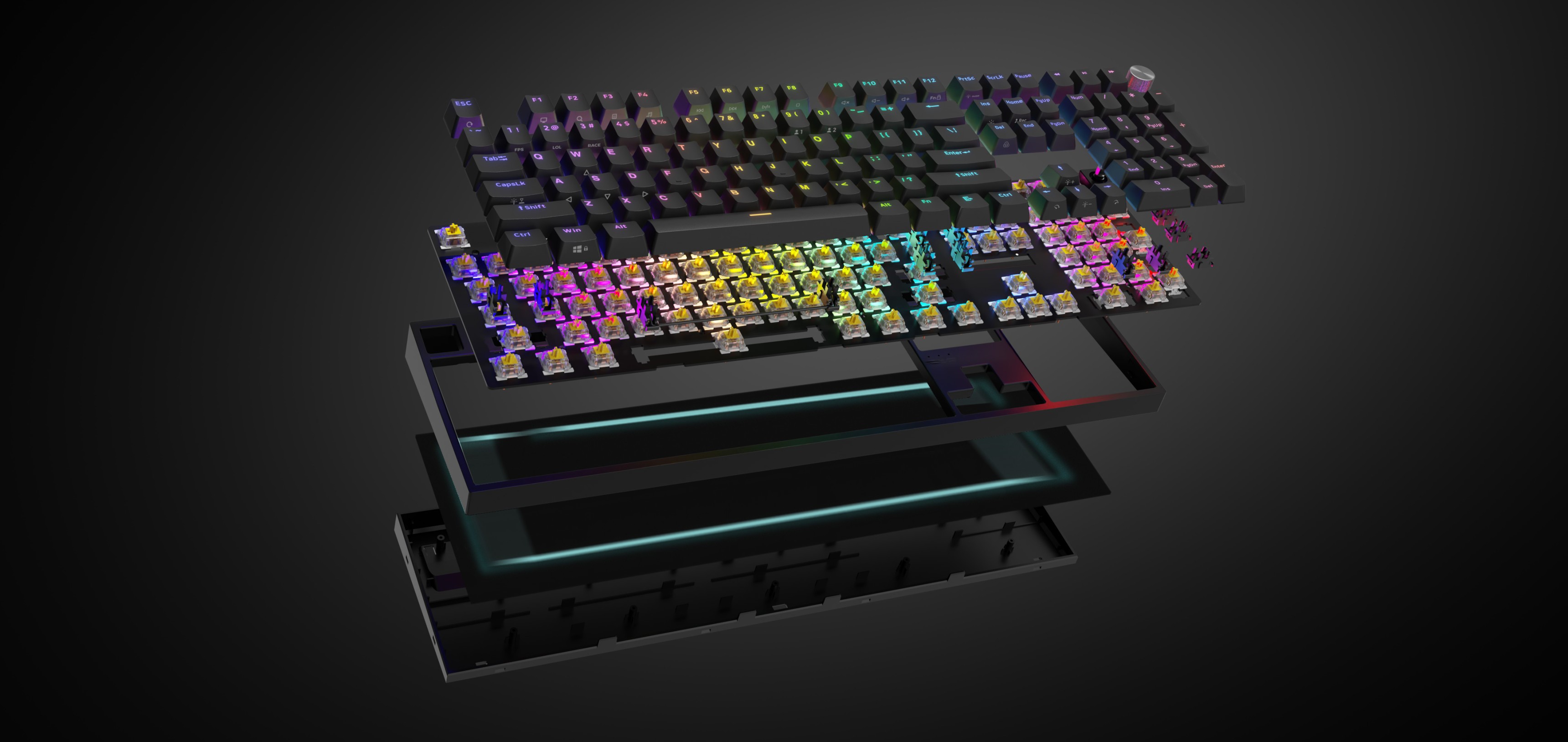 Teclado mecánico para juegos Genesis Thor 404 US con iluminación RGB e interruptores Gateron Yellow Pro, de diseño negro