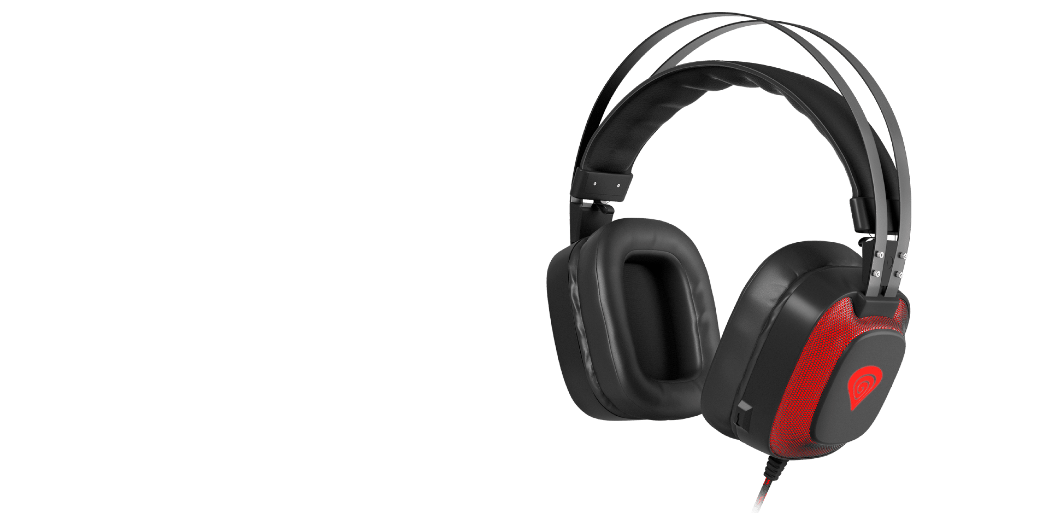 Auriculares over-ear Genesis Radon 720 7.1 negros y rojos con micrófono y conectividad USB