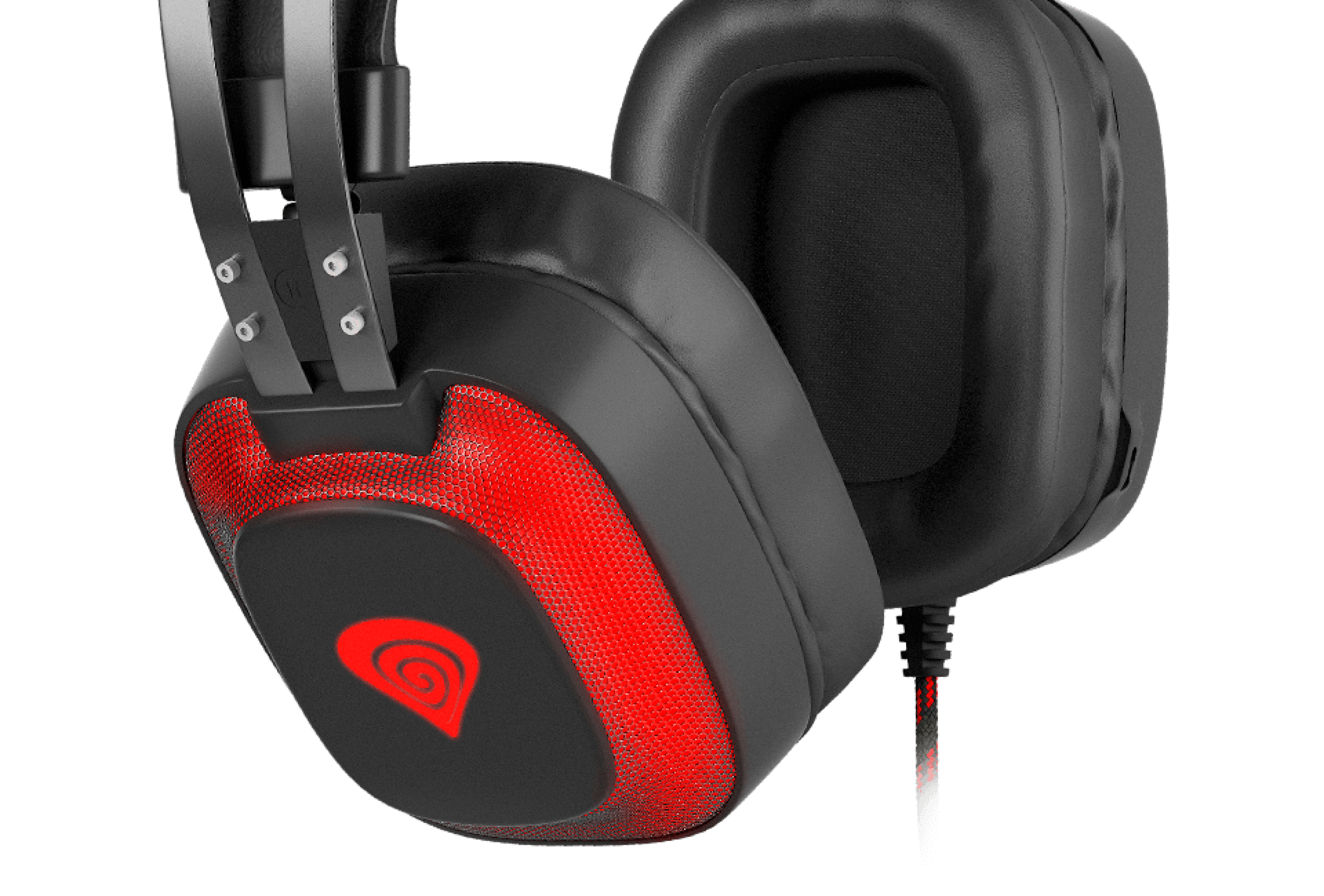 Auriculares para juegos 7.1 Genesis Radon 720 negros y rojos con micrófono y conexión USB, con auriculares iluminados