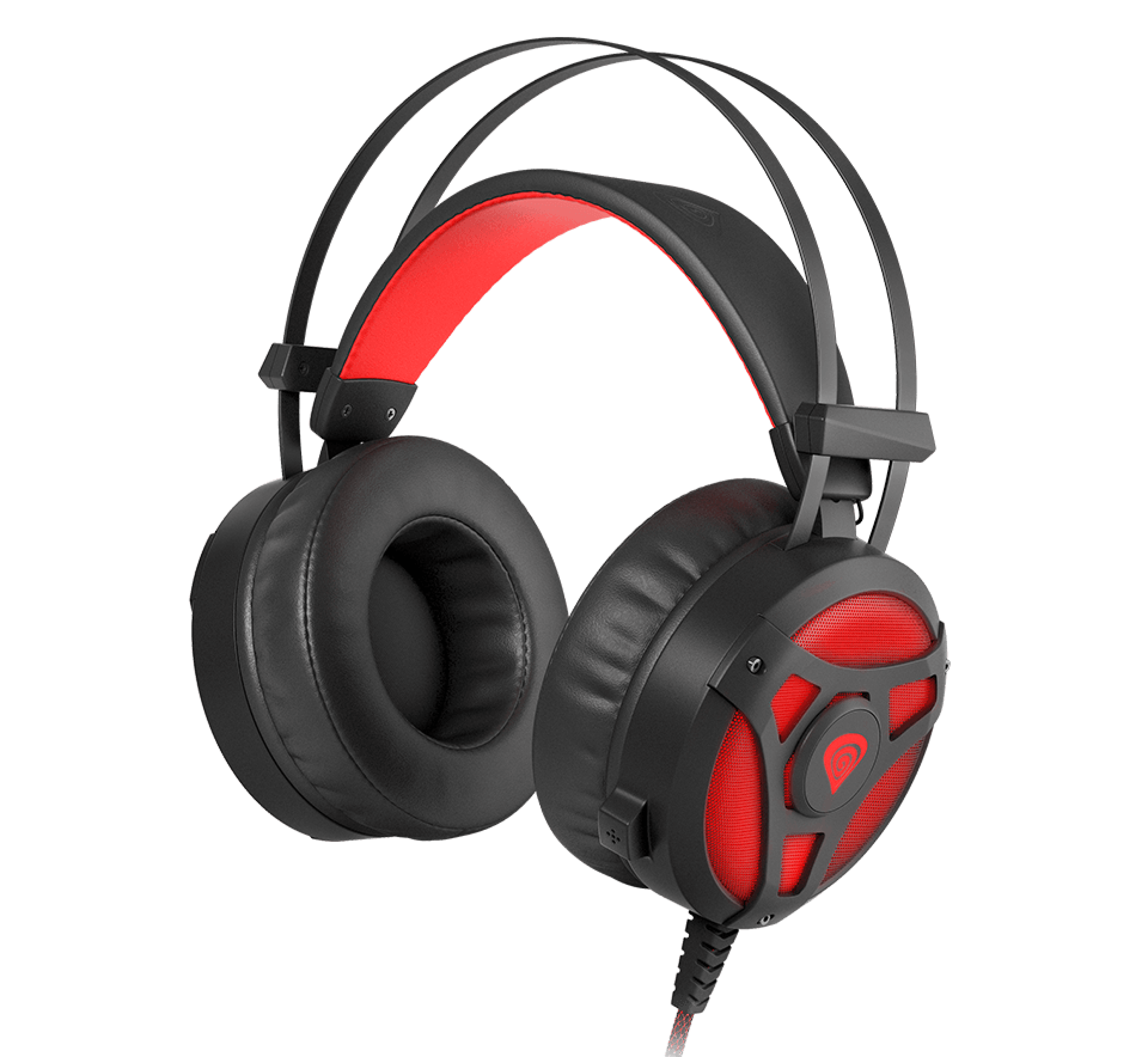 Auriculares over-ear negros y rojos para juegos con micrófono e iluminación LED