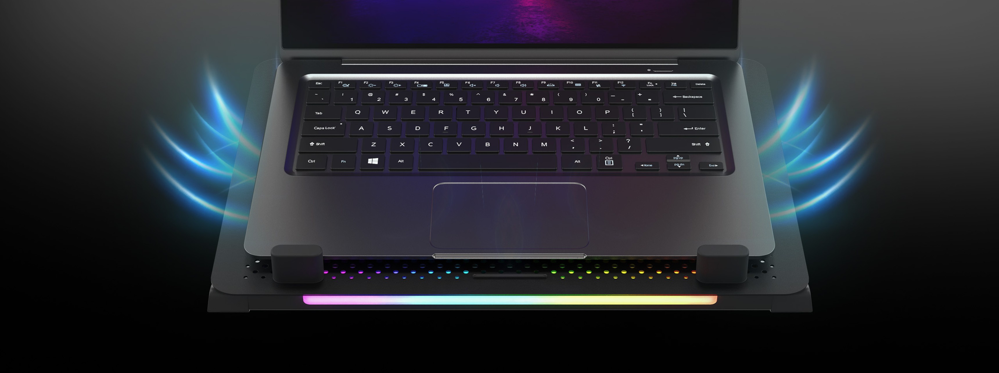 Almohadilla de refrigeración para portátiles con iluminación RGB, con ventilador y dos puertos USB, diseñada para dispositivos de 15,6".