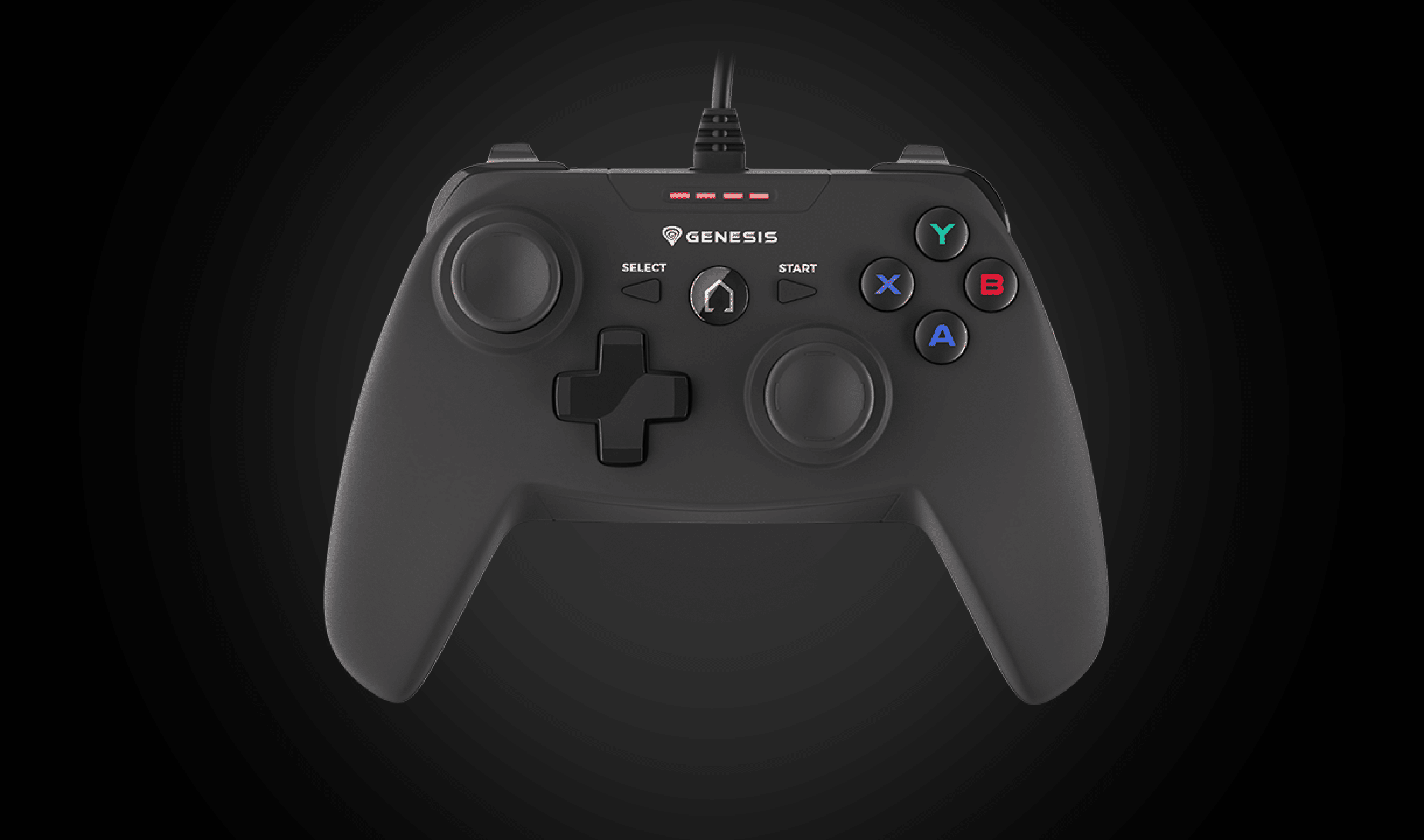 Gamepad Genesis Mangan P58 con cable para PS3/PC con un elegante diseño negro y botones de acción de colores