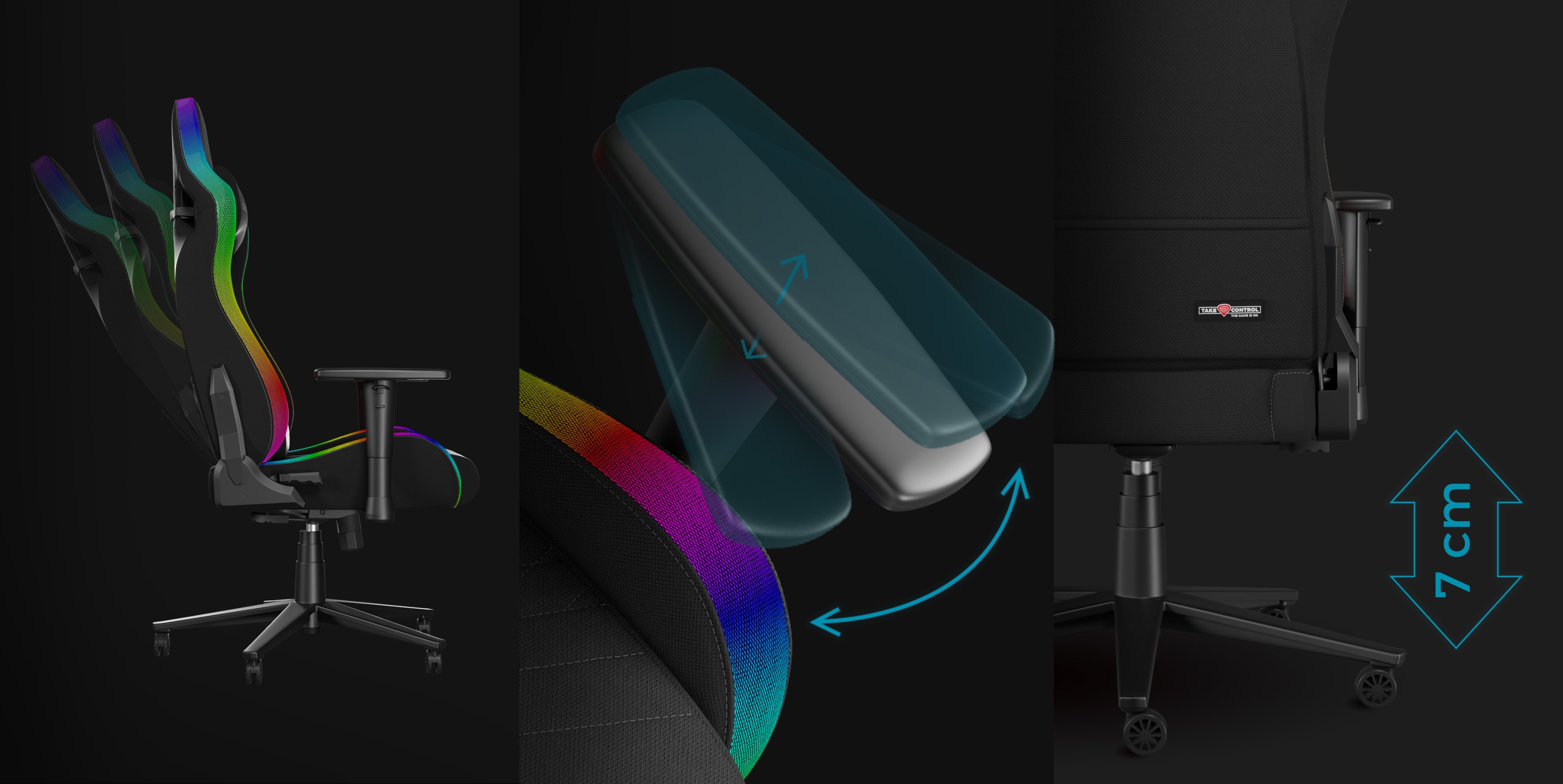 Silla de juego negra FOTEL GAMINGOWY GENESIS TRIT 660 con detalles RGB, con reposabrazos ajustables y funciones de altura