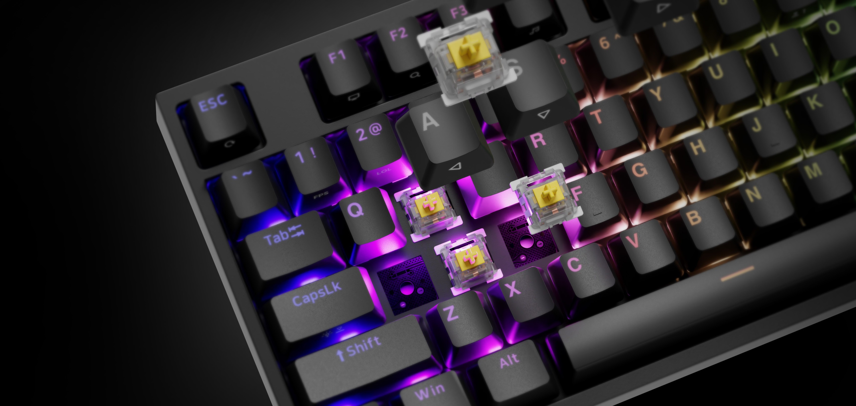 Teclado mecánico para juegos con retroiluminación RGB e interruptores Gateron Yellow Pro, con teclas resaltadas