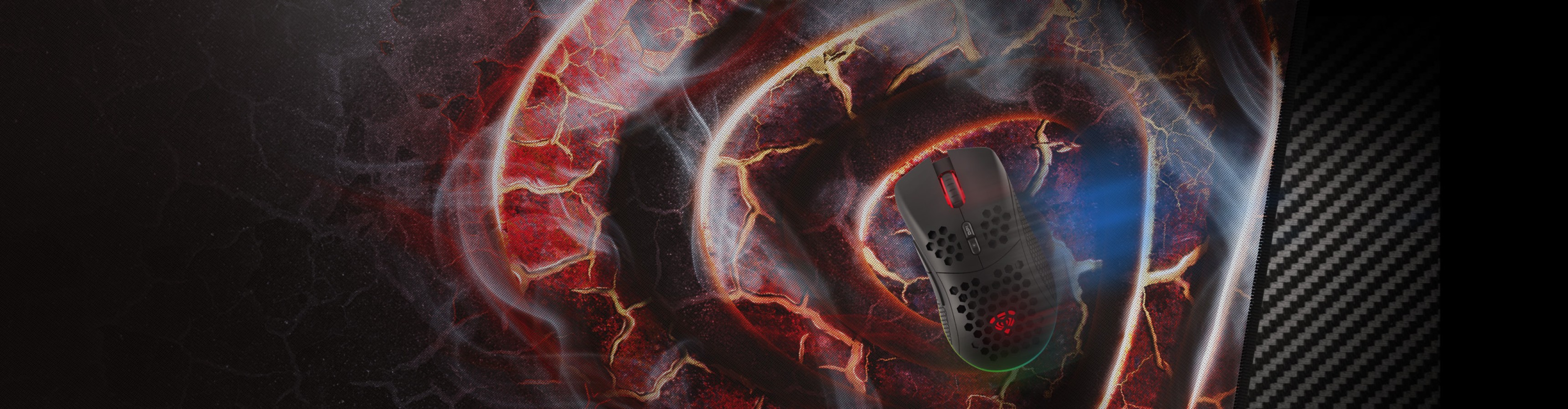 Gran alfombrilla de ratón para juegos con un dinámico diseño de lava con textura de carbono negro, que mide 900x450 mm