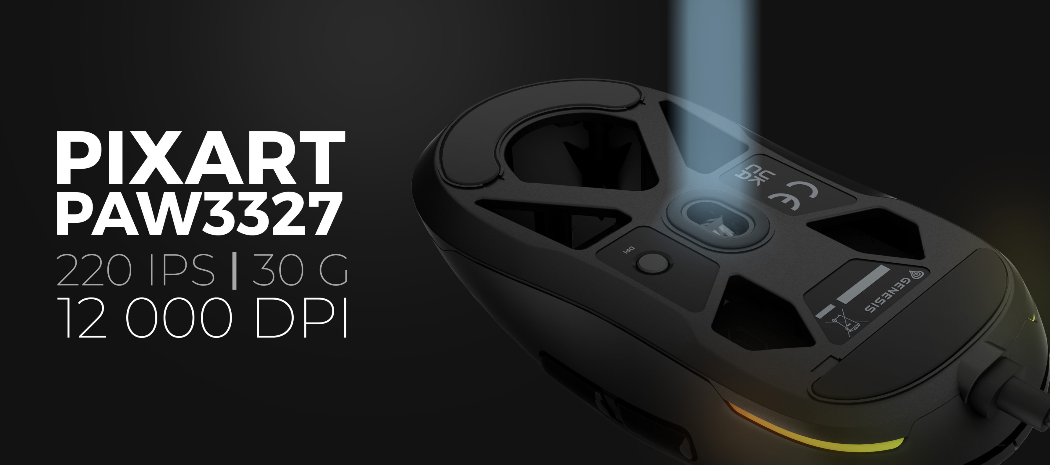Ratón para juegos RGB negro con sensor PixArt PAW3327, con DPI ajustables hasta 12.000 y botones personalizables