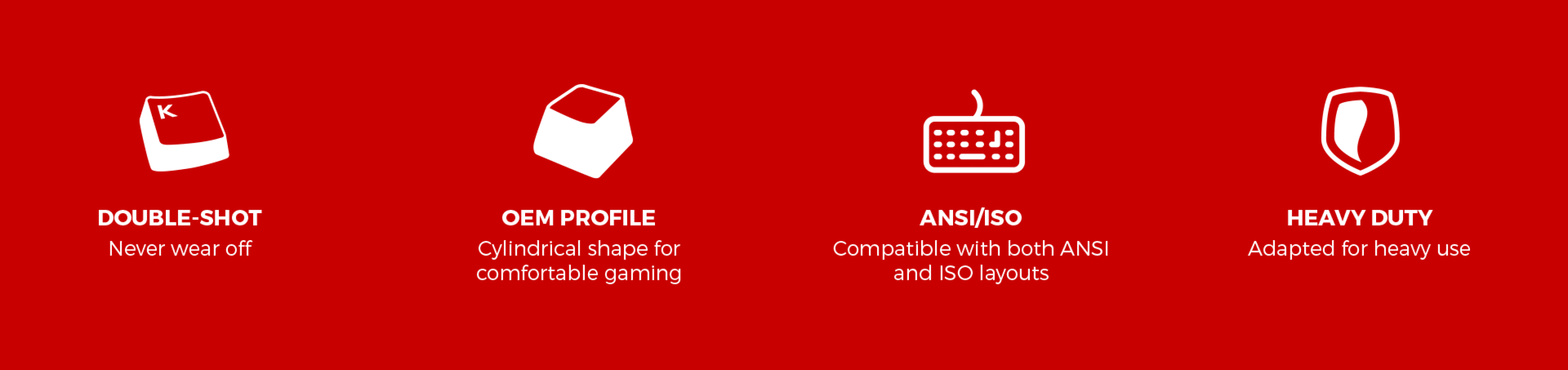 Teclados grises de doble disparo diseñados para durar, con un perfil OEM para mayor comodidad y compatibilidad con diseños ANSI e ISO